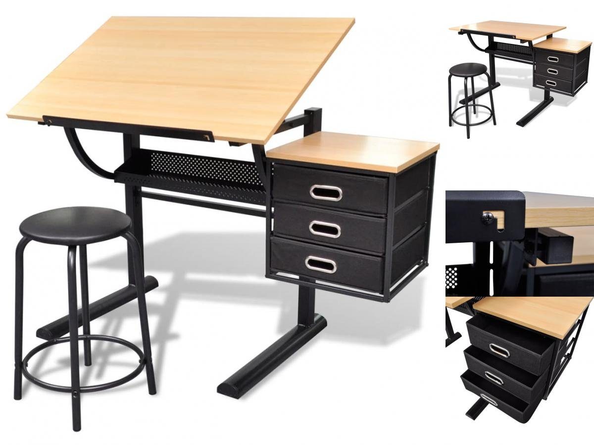 vidaXL Schreibtisch Schreibtisch Zeichentisch mit neigbarer Tischplatte 3 Schubladen und H