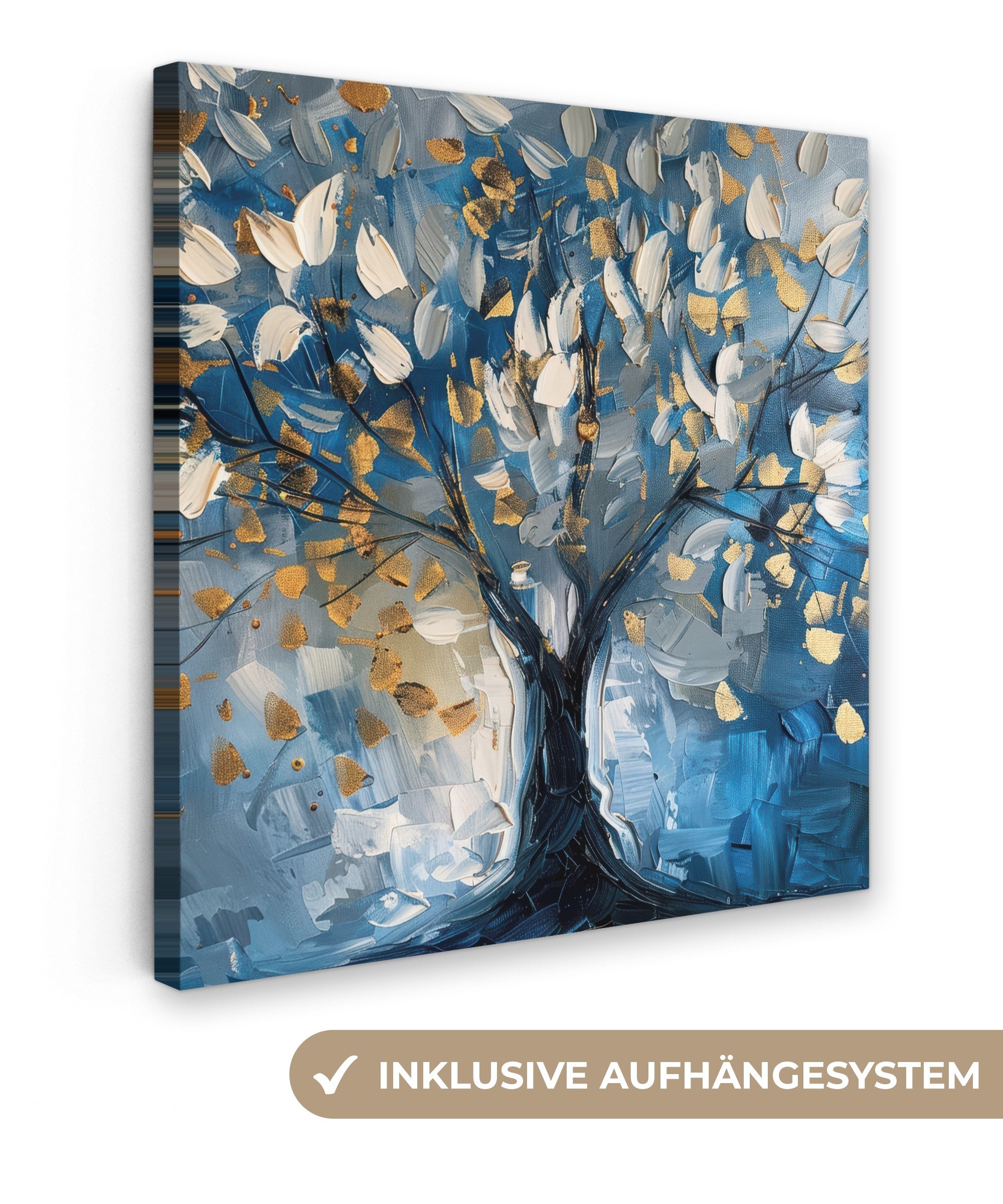 OneMillionCanvasses® Leinwandbild Baum - Blau - Gold - Abstrakt - Modern, F günstig online kaufen