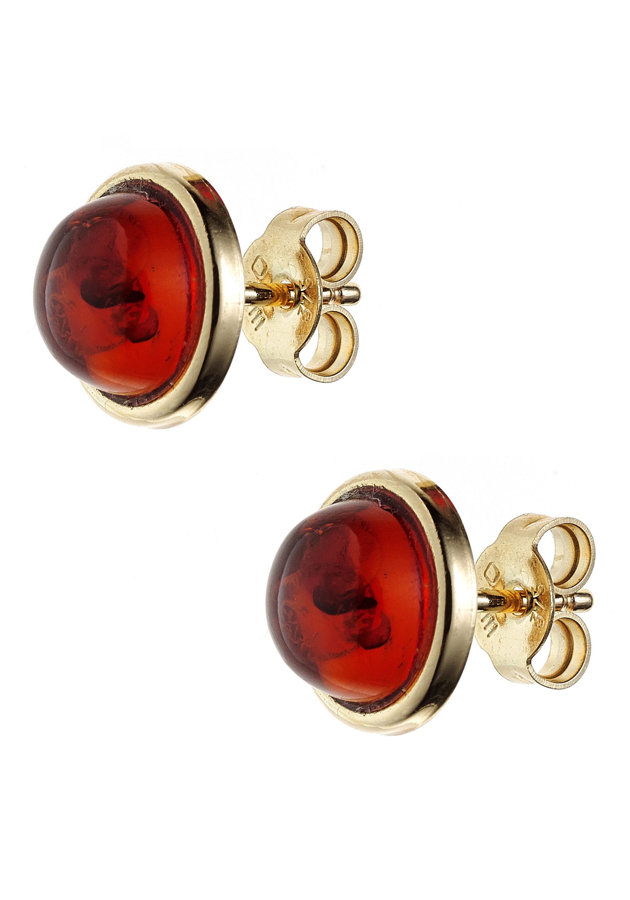 JOBO Paar Ohrstecker Ohrringe Bernsteinohrringe rund 10 mm, 375 Gold mit Bernstein
