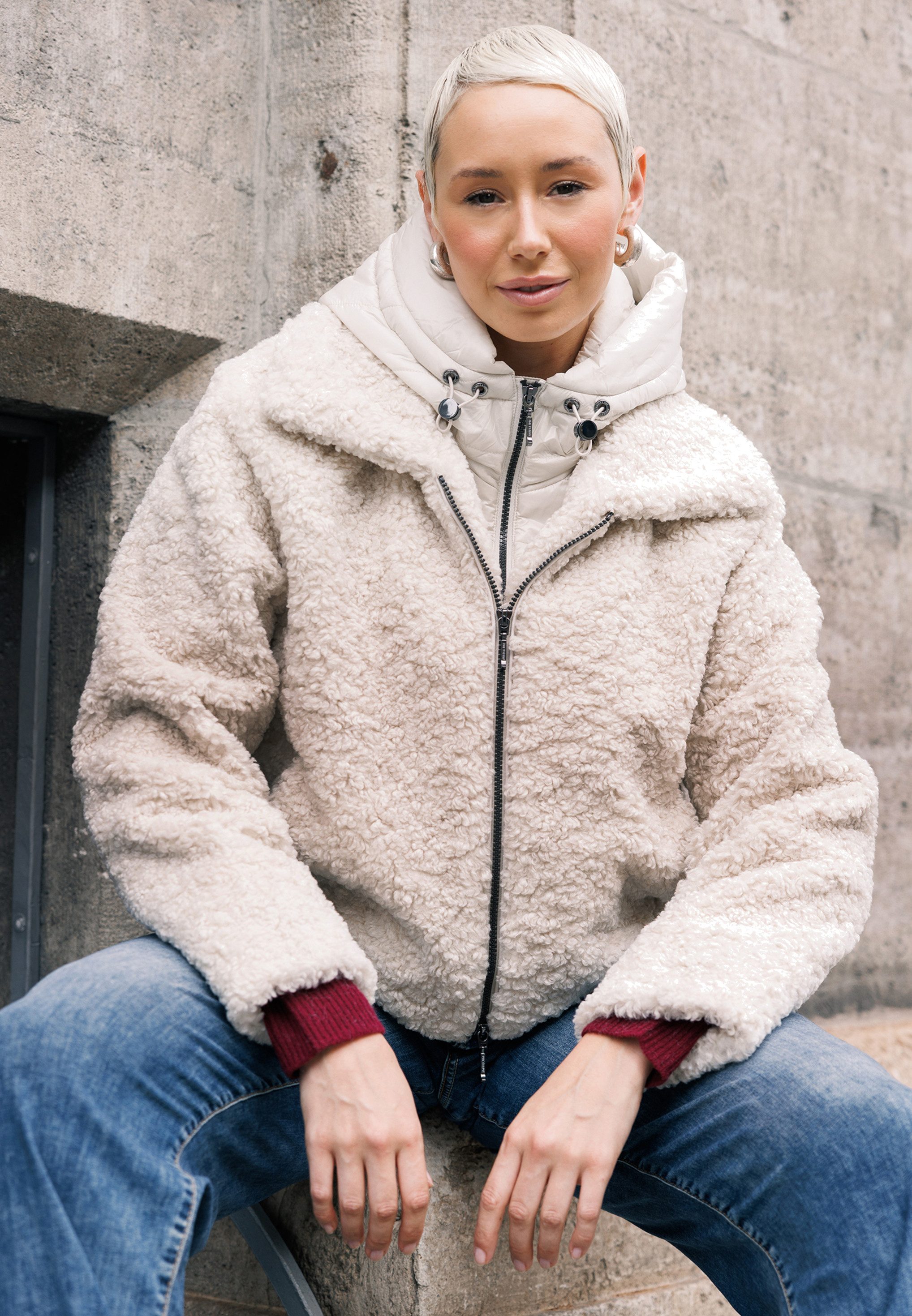 Amber & June Plüschjacke Damen mit abnehmbarem Westenteil