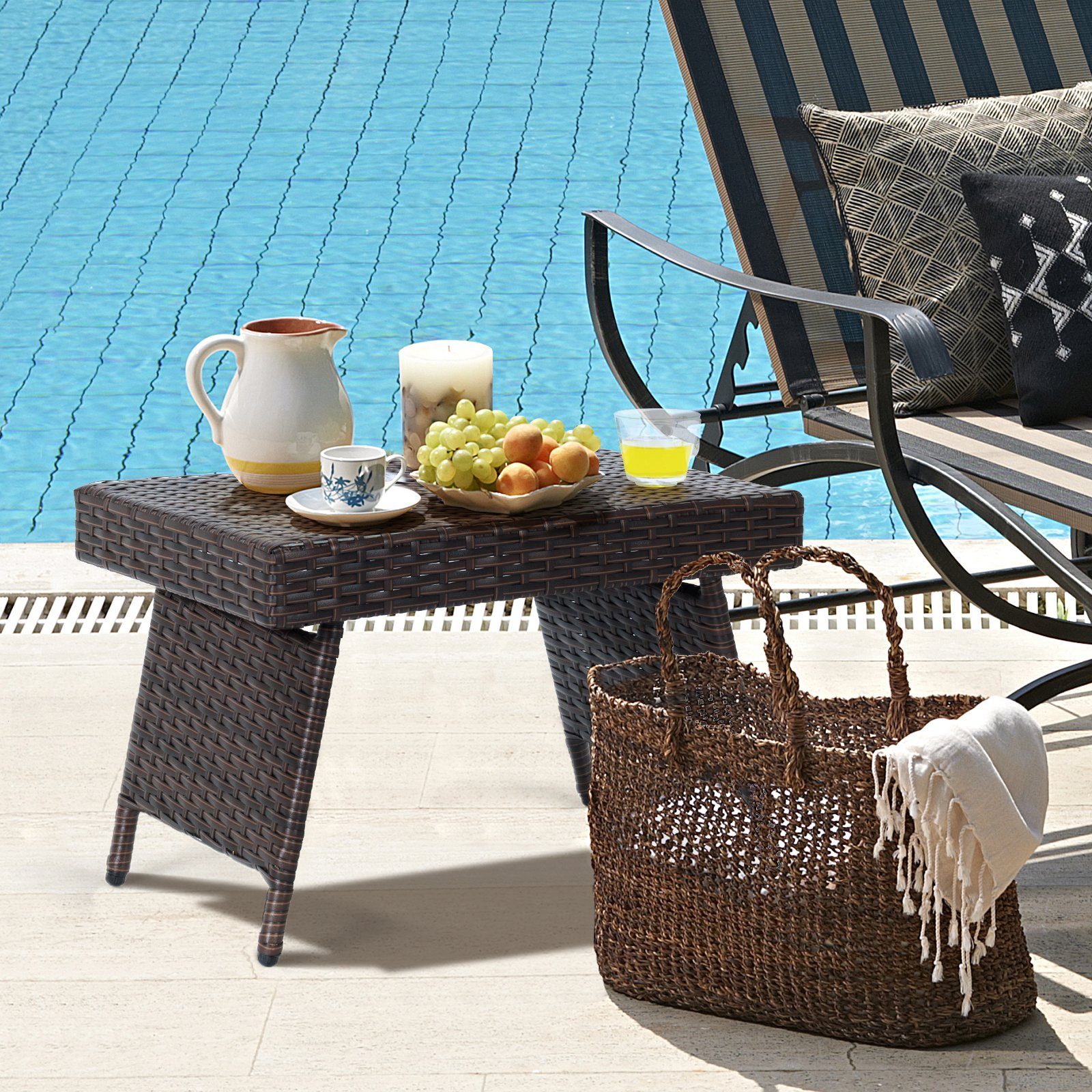 COSTWAY Gartentisch Rattantisch Beistelltisch, klappbar 60x40x40 günstig online kaufen