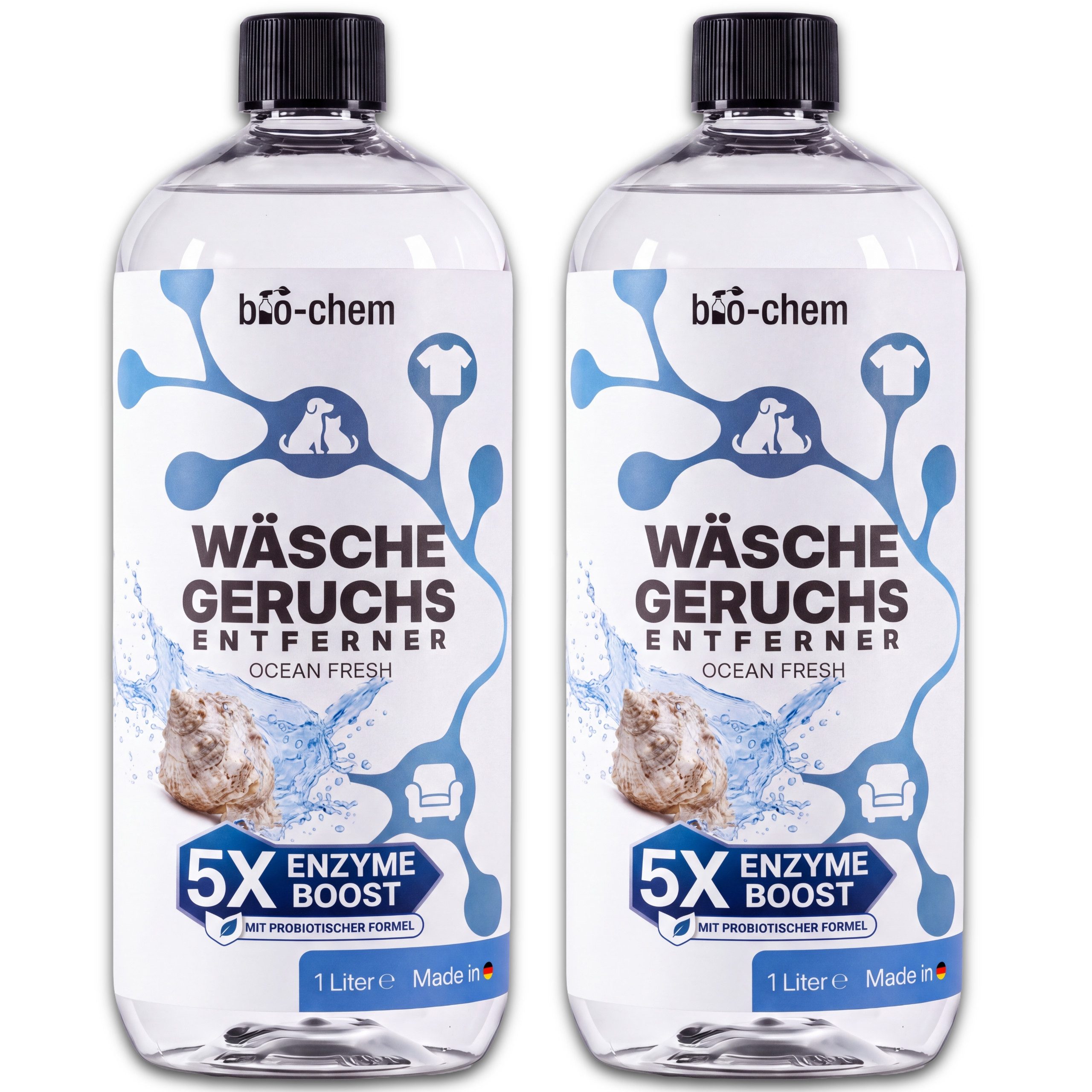bio-chem Wäsche Geruchsentferner Enzym Waschmittel-Zusatz 1 L Ocean Fresh Spezialwaschmittel (1 Liter je Flasche, Bis zu 20 Anwendungen je Flasche Premiumduft Ocean Fresh: Vitalisierend, mit maritimer Klarheit)
