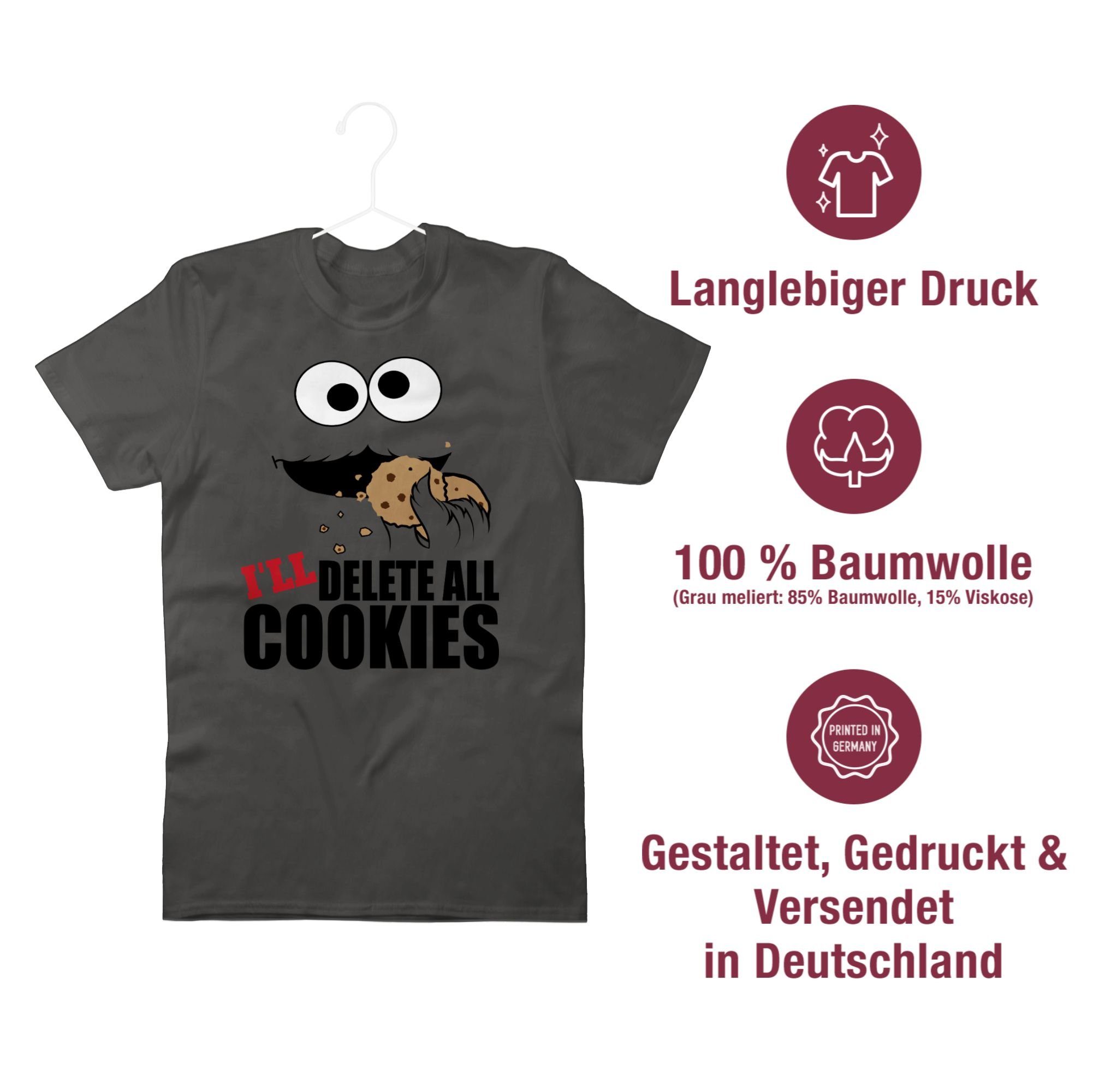 Keks-Monster will 2 Nerd cookies delete I all Geschenke T-Shirt Dunkelgrau Shirtracer