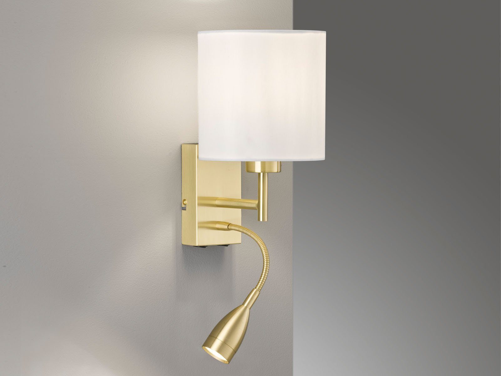FISCHER & HONSEL LED Leselampe, LED wechselbar, LED fest integriert, Warmweiß, Wandleuchte innen Lampenschirm Stoff & Schalter, Bett-Lampe Nachttisch