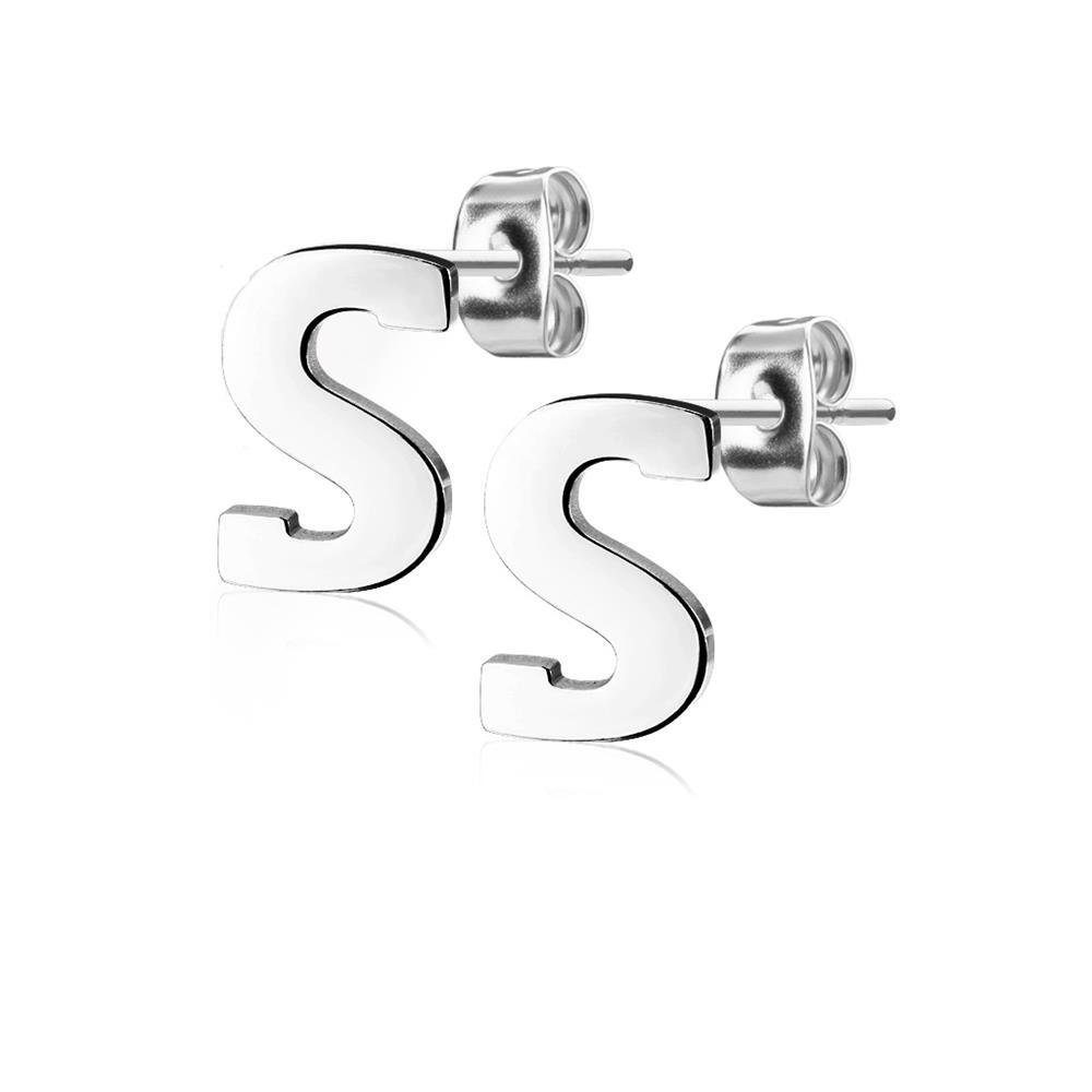 Damen Ohrstecker-Set Ohrstecker (2 BUNGSA Edelstahl Ohrschmuck aus 2-tlg), Silber Buchstaben Ohrringe Paar Stück), (1