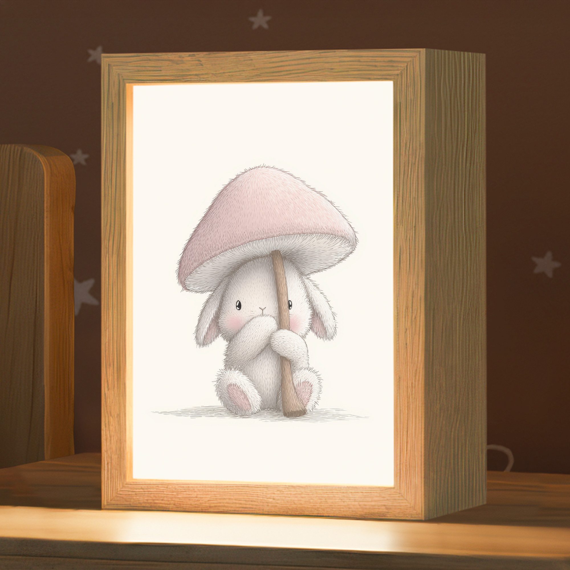 OnlyWow Nachttischlampe Lightbox Pilz - Kaninchen - Rosa - Mädchen, Dimmbar, Farbwechsel, LED, Warmweiß, Kaltweiß, Neutralweiß Einstellbar, Kinderzimmer, Babyzimmer, Dimmbar, mit Kabel, Nachtlampe, LED