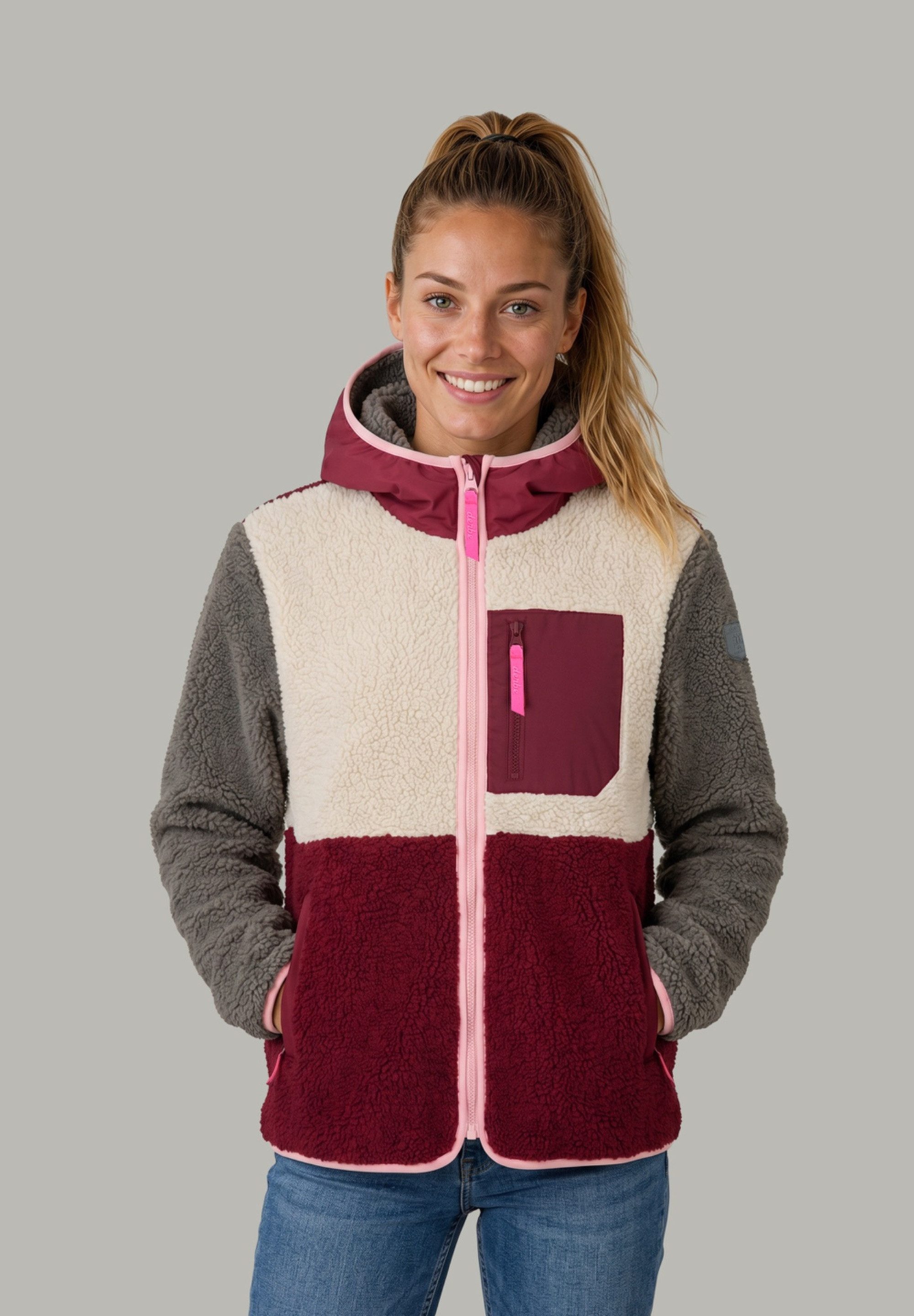 Derbe Fleecejacke Kuschelby Colorblocking Teddyfleece, Colorblocking, Kapuze, Reißverschlusstaschen