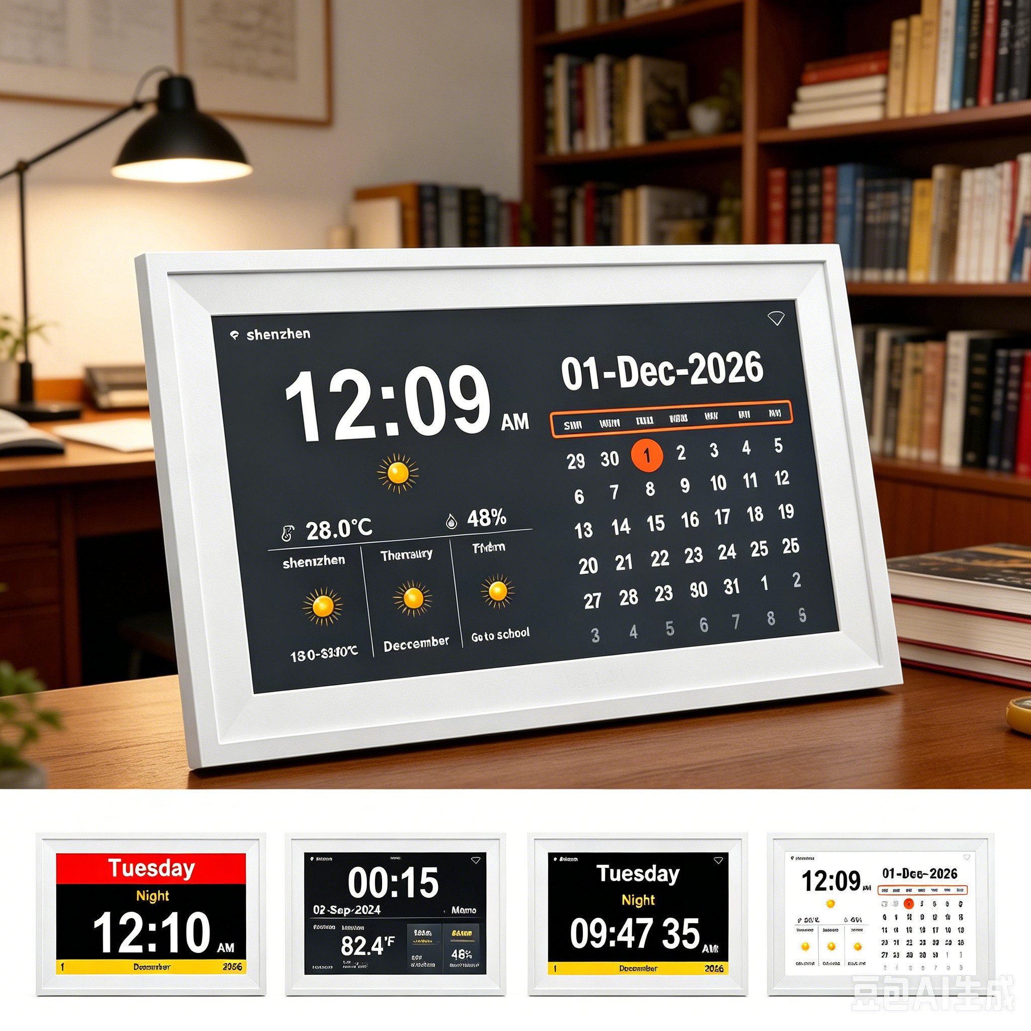 ibettertec Bilderrahmen 10,1 Zoll Digitaler Bilderrahmen Kalenderuhr mit Wetterstation, (Wandmontage & Tischaufstellung), Tages- und Monatskalender, Digitaler Bilderrahmen, 18 Sprachen, Foto- & Videowiedergabe per USB oder Speicherkarte