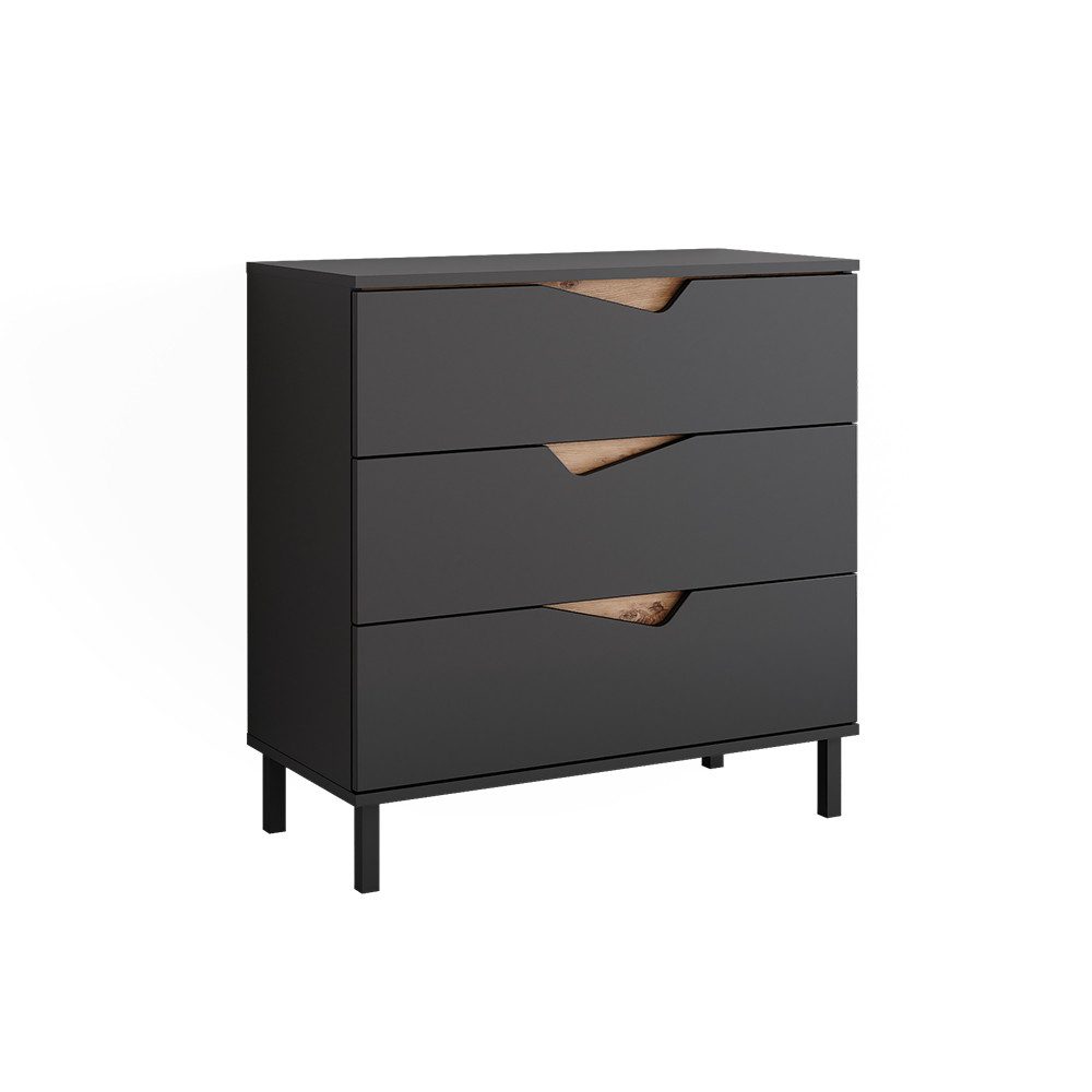 Vicco Kommode Marelle, Anthrazit/Artisan/Artisan, 80 x 81.2 cm mit 3 Schubladen (1 St)