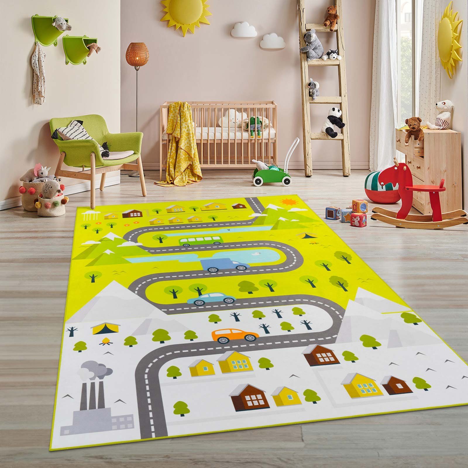 Kinderteppich Tara Kids Fresh Spieleteppich Country, TaraCarpet, rechteckig, Höhe: 5 mm, Kinderzimmer Jugendzimmer Spieleteppich Straße Country grün 200X280 cm