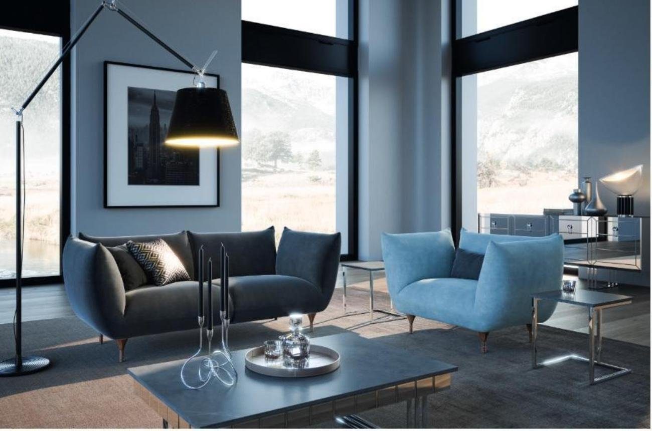 JVmoebel Wohnzimmer-Set Modern, Design (2-St., Couch Sessel), 1x Textilsofa + Europa Garnitur in Sofagarnitur 2+1 2x -Sitzer Sitzer 1x Made