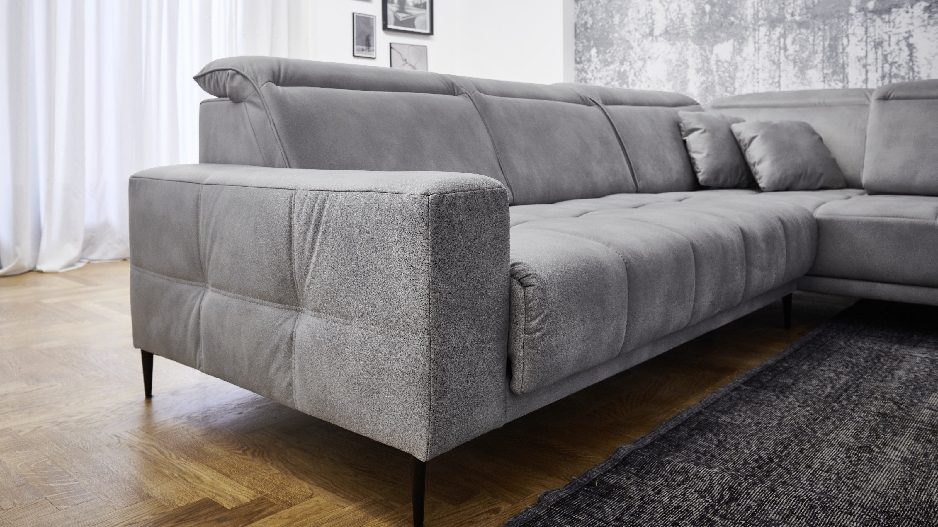 Iwaniccy Wohnlandschaft 5 Kopfteilverstellungen, Federkern, hellgrau - 317x107x230cm (BxHxT)