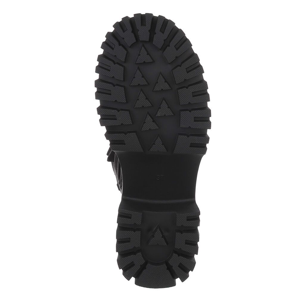Ital-Design Modische Damen Stiefeletten mit Schnallen und Profilsohle Plateaustiefel (90169584) Blockabsatz Stiefel in Schwarz