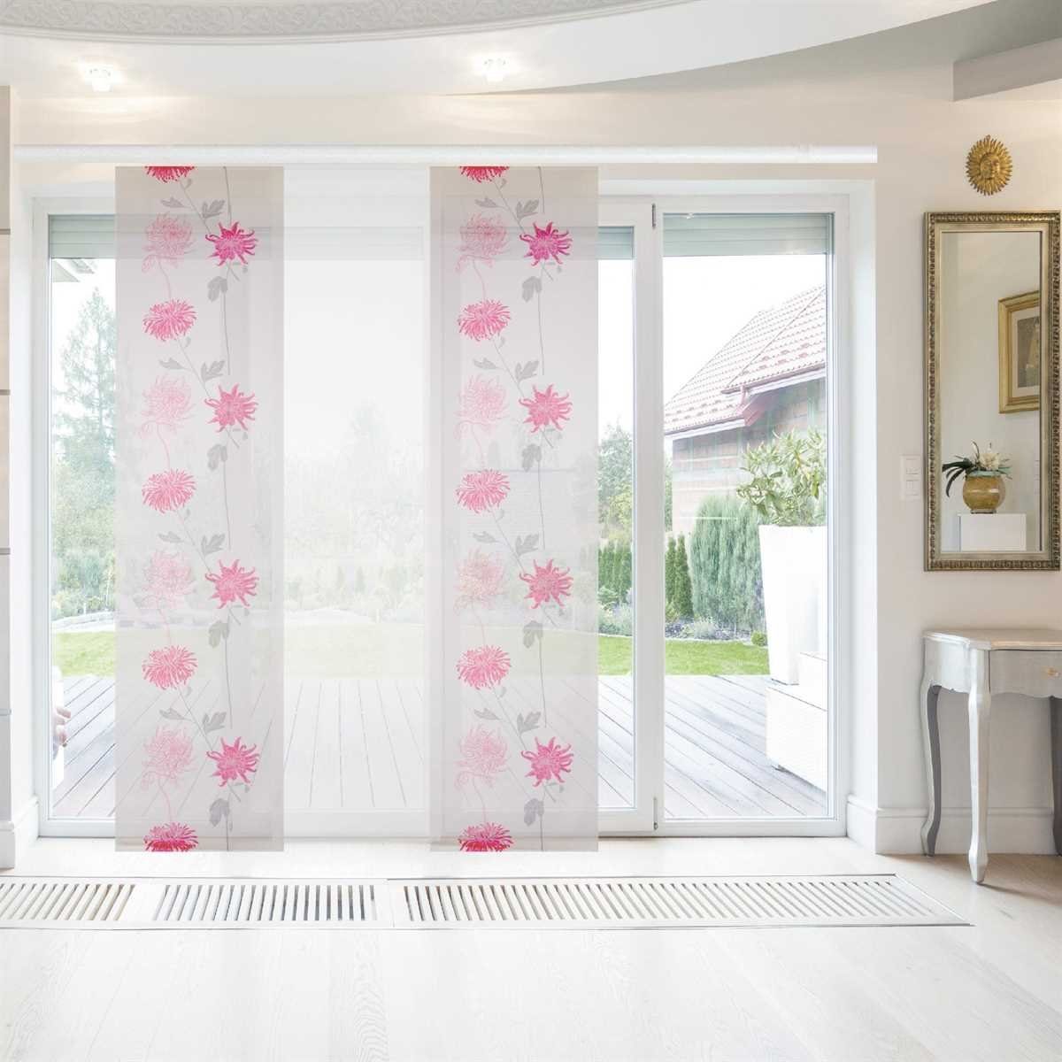 Vorhang, Bestlivings, Klettband (3 St), transparent, Transparente Schiebegardine 60cm x 260cm (BxL), mit Klettband Himbeere Floral