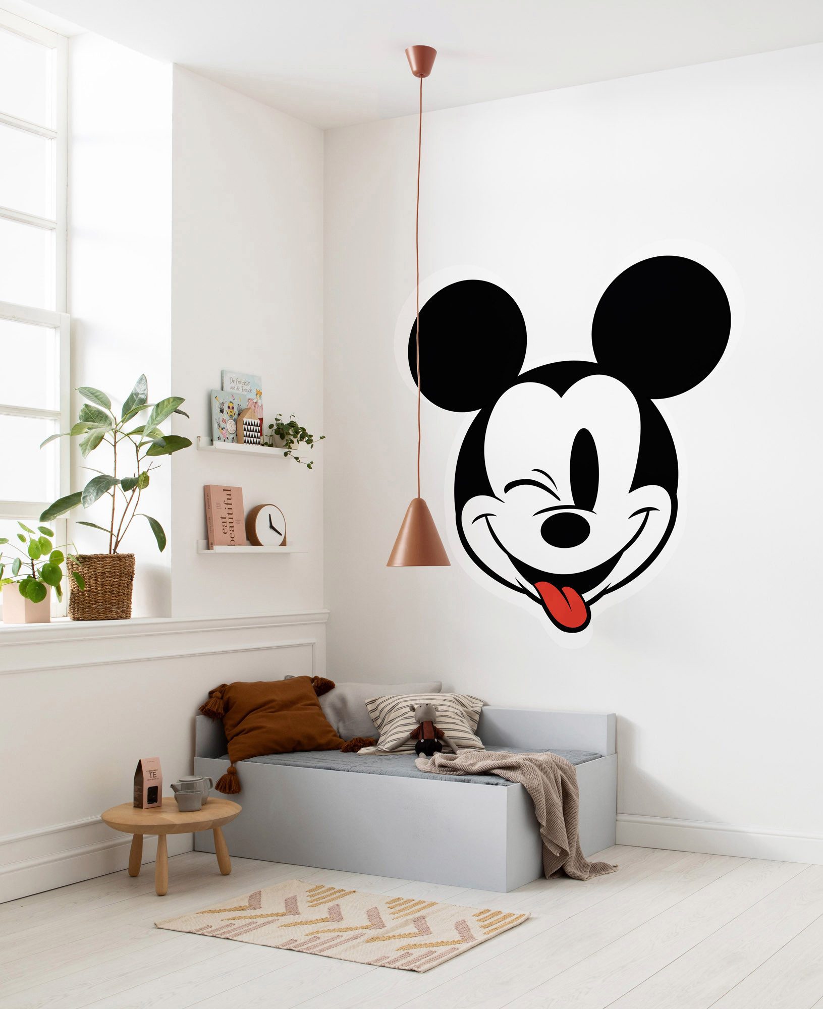Komar Fototapete Vlies selbstklebend - Mickey Head Optimism - Größe 125 x 125 cm, glatt, bedruckt, Kinderzimmer