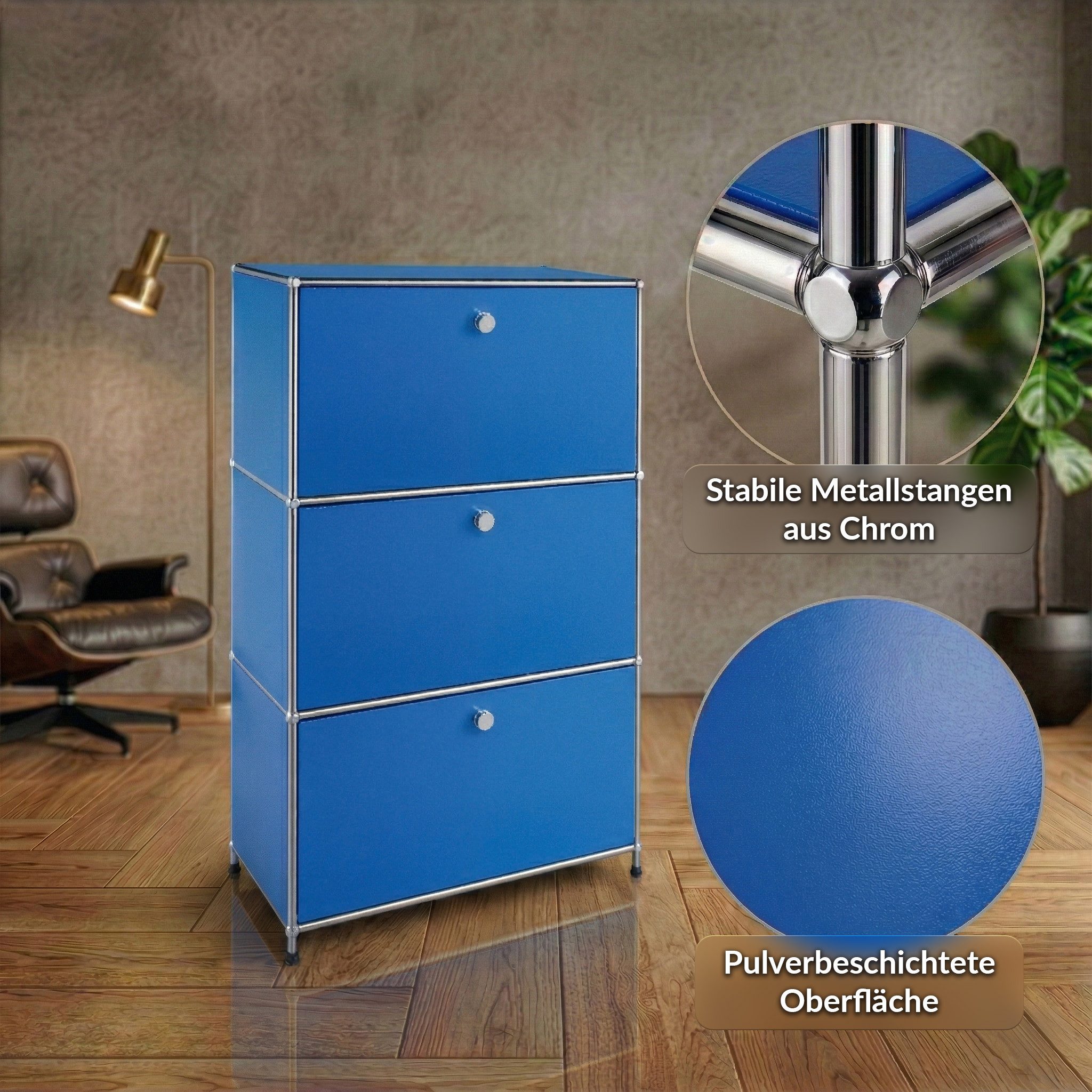 Floordirekt Sideboard Concept Epure MK-129 Metallschrank, 3 verschließbare Fächer, 3 verschließbare Fächer, B75×T40×H120 cm – Bild 4 von 5