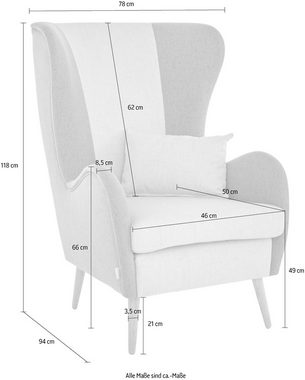 Guido Maria Kretschmer Home&Living Sessel Salla Bezug Bouclé oder Struktur fein, wahlweise mit oder ohne Hocker; großer Sessel: Maße B/T/H: 78/94/118cm