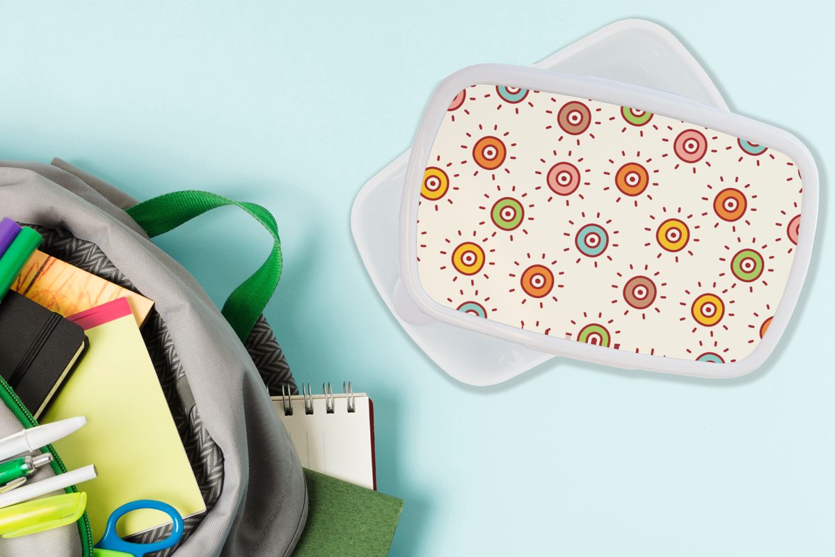 MuchoWow Lunchbox Muster - Kinder, Mädchen - Punkte für und Jungs Sonne Kinder weiß - Brotbox und - Kinder Erwachsene, - Mädchen Kunststoff, (2-tlg), Brotdose, für