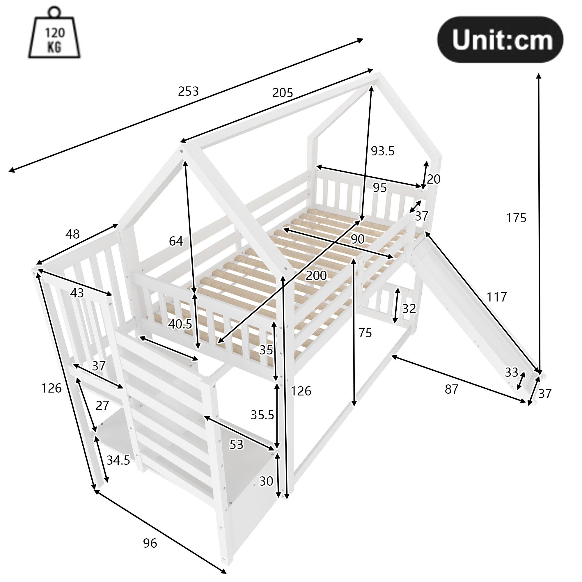 Ulife Etagenbett mit Stauraumtreppe und Rutsche, Hausbett, Kinderbett mit G günstig online kaufen