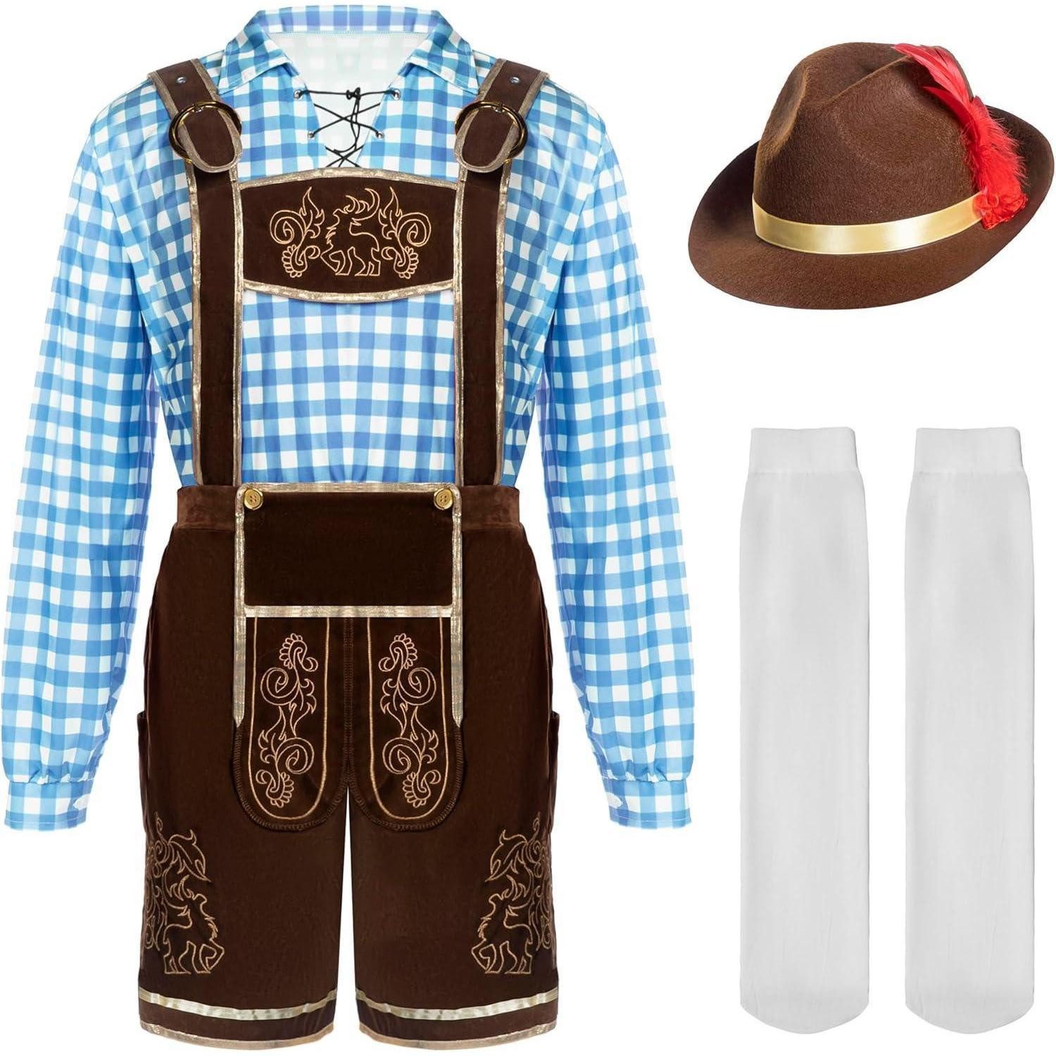 LuxusKollektion Trachten-Kostüm Kostümset Oktoberfest Herren kariert grün blau rot M Blau