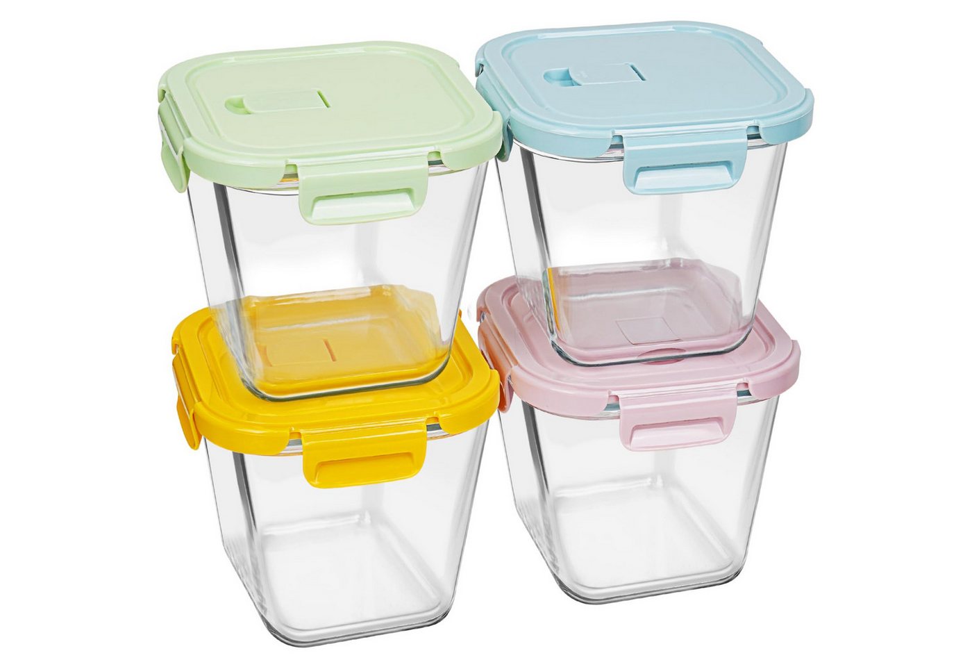 OSTWOLKE Frischhaltedose 4er Set Glasbehälter mit Deckel Meal Prep Gläser Salatschüssel, Borosilikatglas, Luftdichte