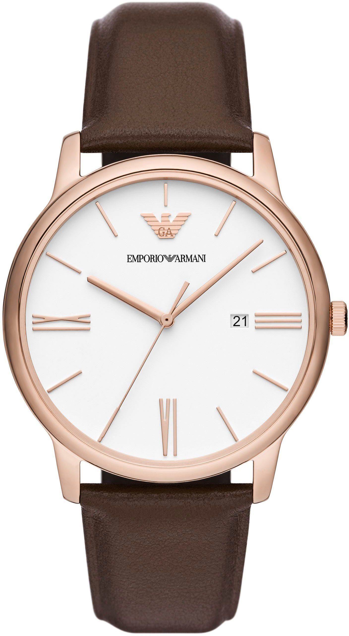 Emporio Armani Quarzuhr AR11572, Armbanduhr, Herrenuhr, Datum, analog, Lederarmband