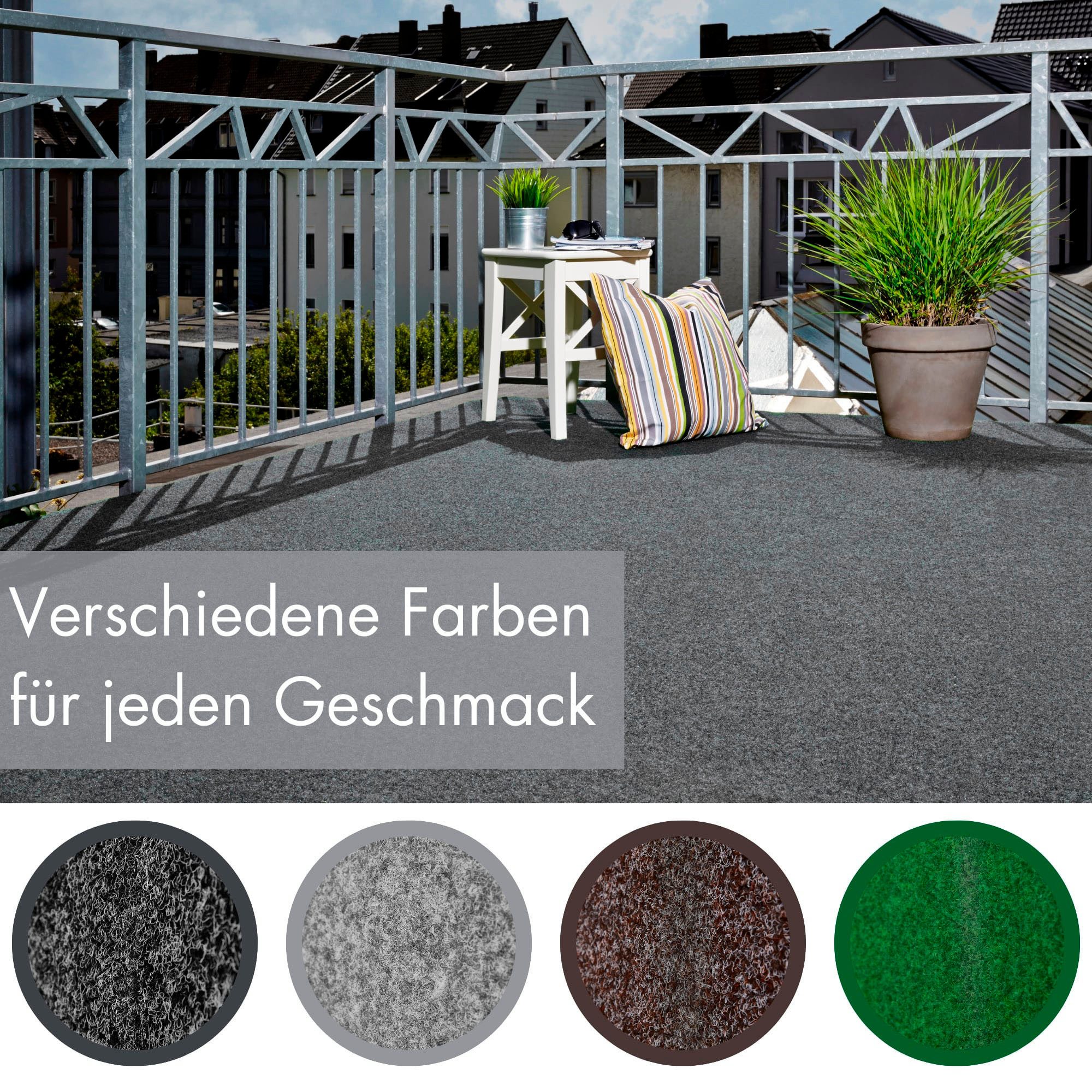 Andiamo Kunstrasen Aberdeen, Made in Belgium, rechteckig, Höhe: 10 mm, mit Drainagenoppen, für Balkon, Terrasse, Wintergarten, Nadelfilz