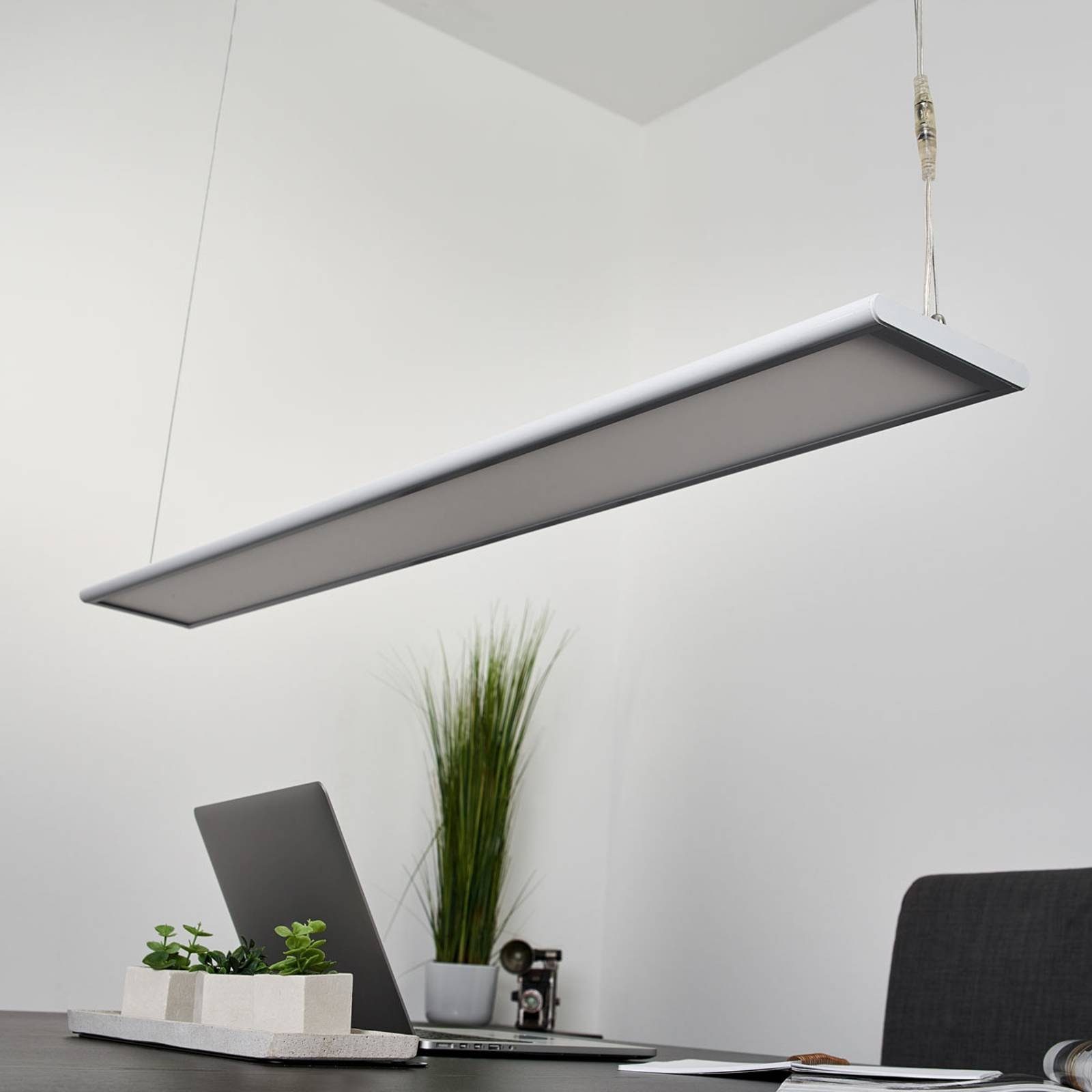 Arcchio LED-Leuchtmittel fest Hängeleuchte Aluminium, Bürolampe verbaut, Modern, Samu, dimmbar, weiß, inkl. warmweiß, Kunststoff, Leuchtmittel,