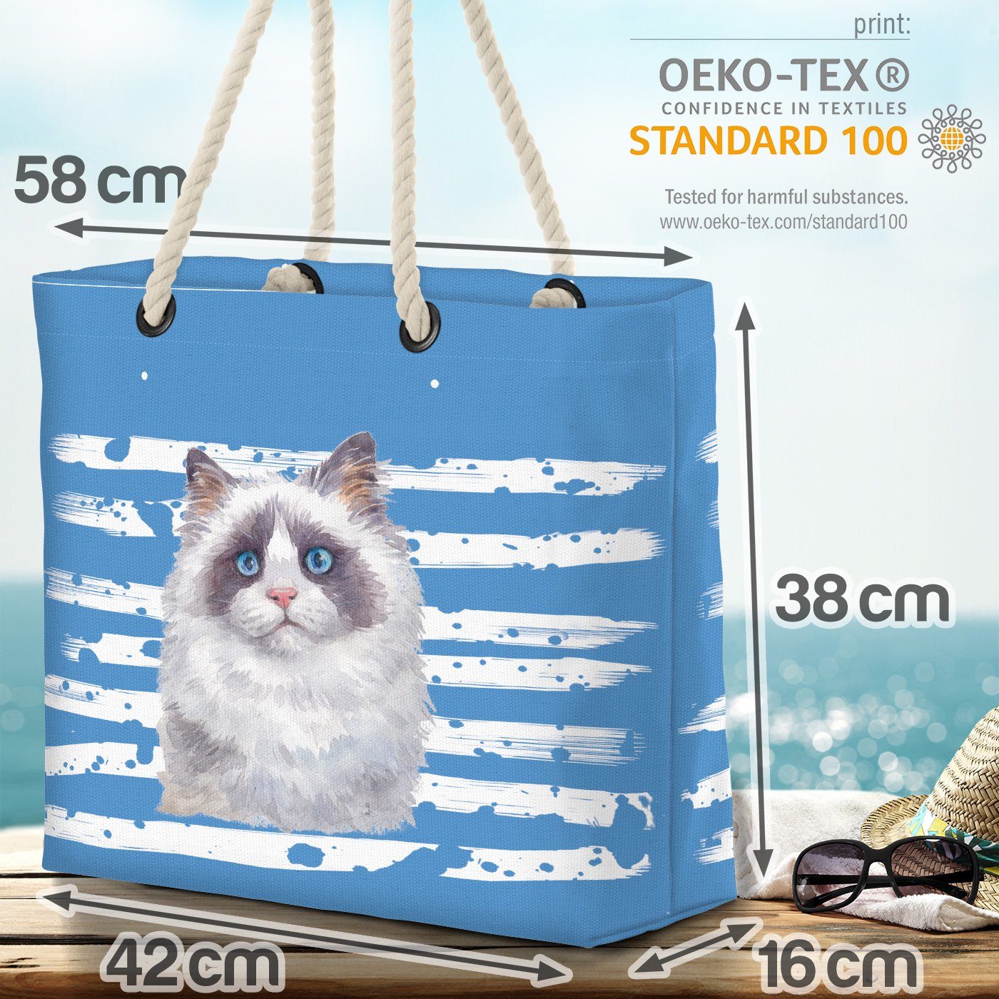 Strandtasche blau Siam Cat (1-tlg), Tier Katze Haustier Hauskatze VOID