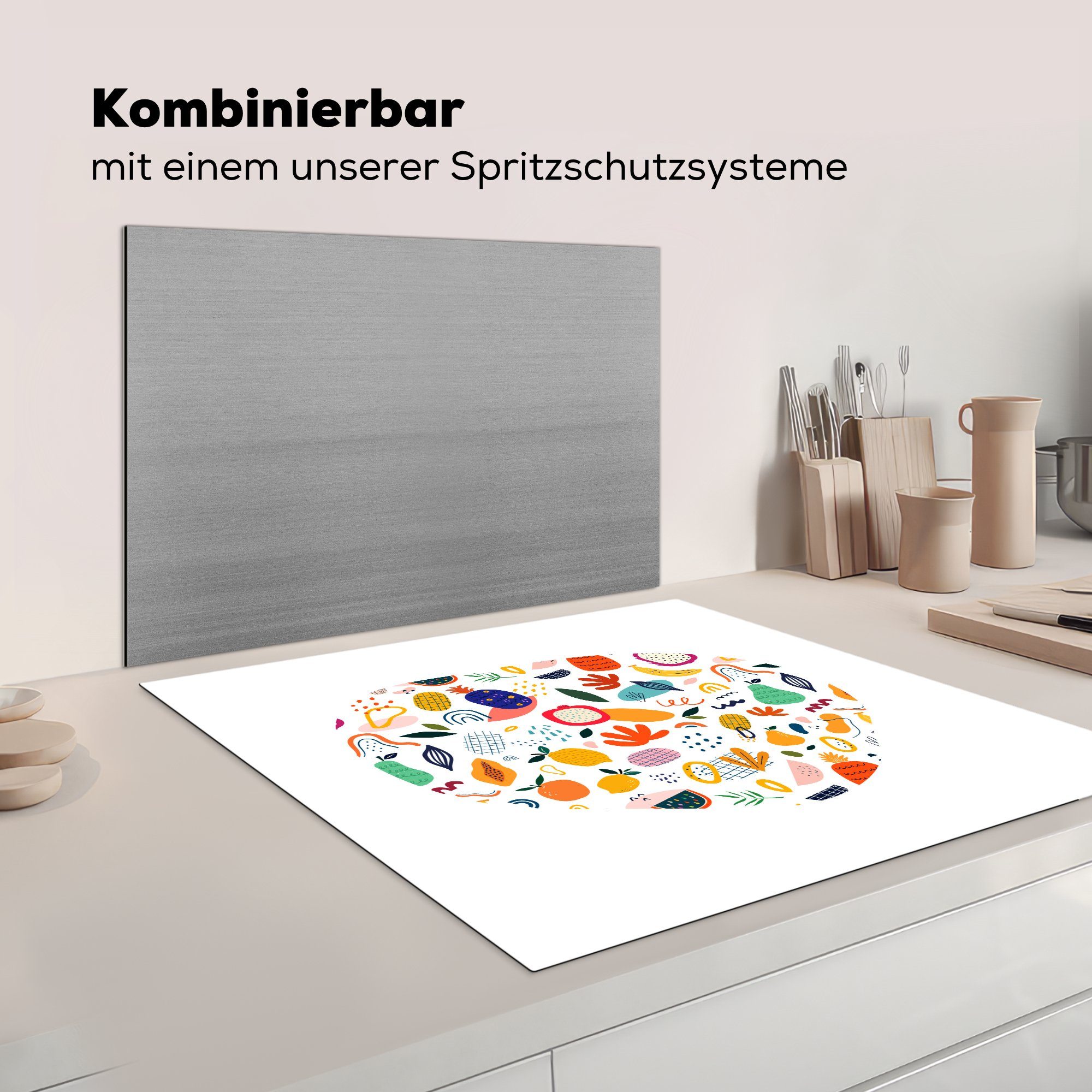 - Arbeitsplatte - Herdblende-/Abdeckplatte Vinyl, für Obst Pflanzen Banane - cm, Ananas Weiß, tlg), (1 78x78 küche - Ceranfeldabdeckung, MuchoWow