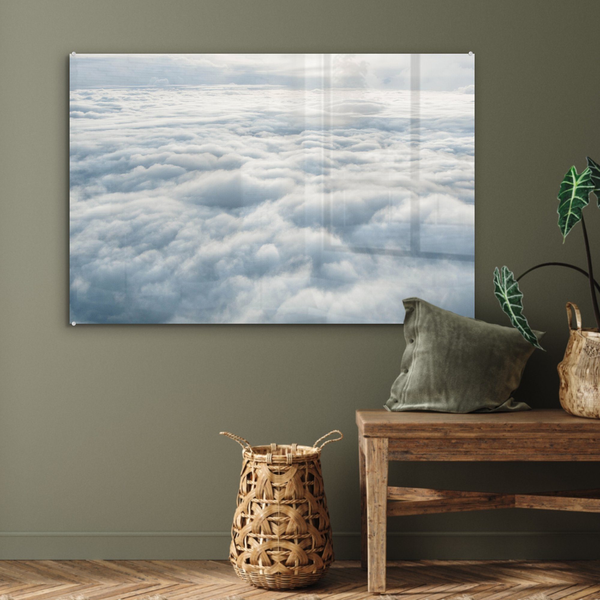 aus aufgenommen St), & Himmels, bewölkten Acrylglasbild MuchoWow (1 Flugzeug, Acrylglasbilder Bild eines Schlafzimmer einem Wohnzimmer