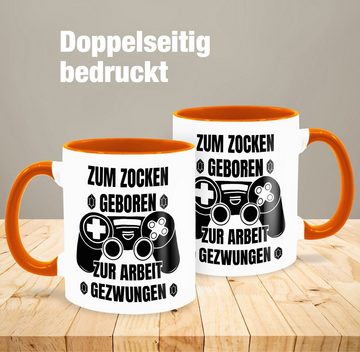 Shirtracer Tasse Zum Zocken geboren zur Arbeit gezwungen, Keramik, Kaffeetasse Hobby Geschenk