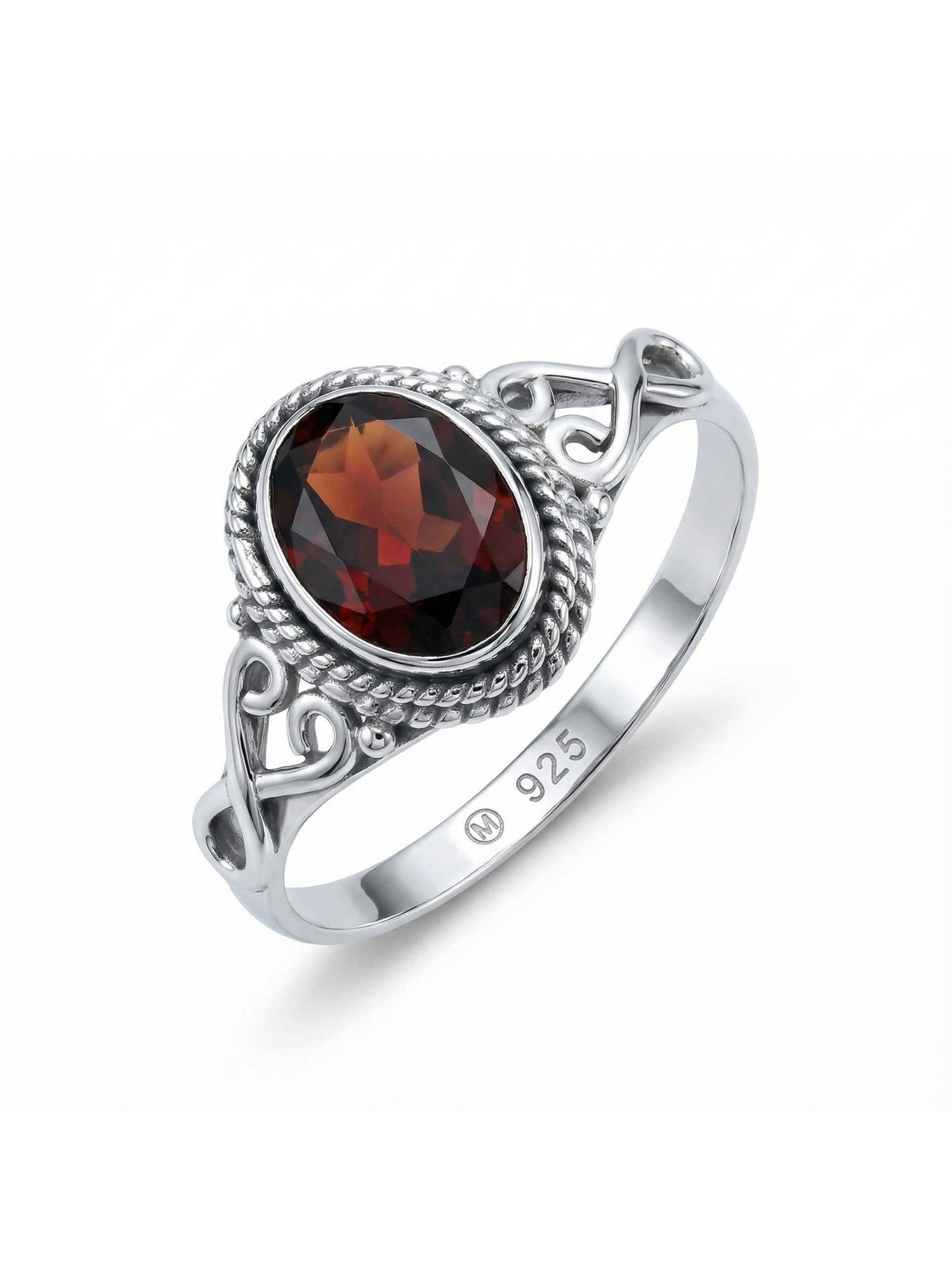 mantraroma Silberring BAGHIMI oval aus 925 Silber mit Granat facettiert (Ri günstig online kaufen