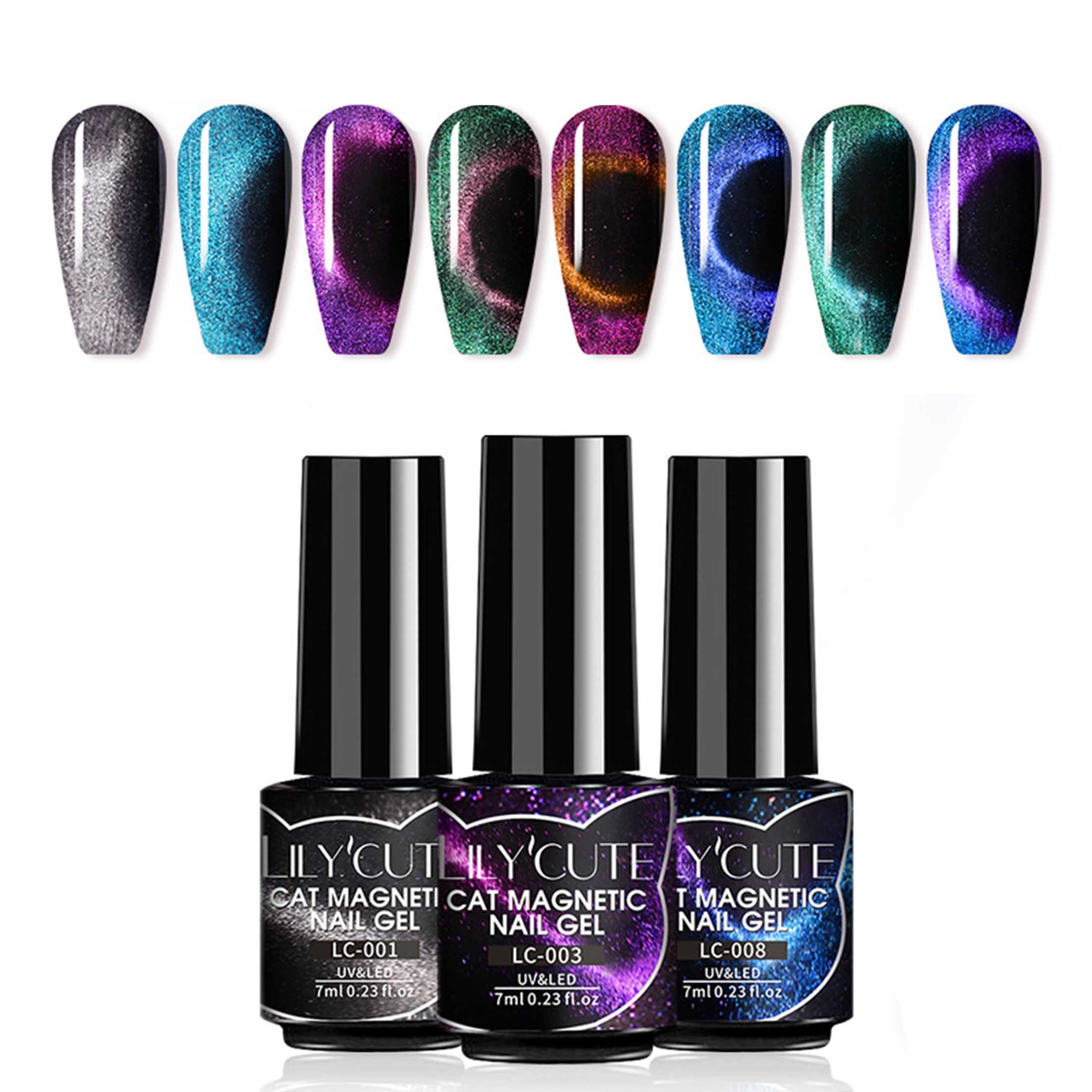 KINSI Nagellack-Set 9D Katzenauge-Gel Set, 8 Farben 7ML, UV Nagellack, hochglänzend, 8-tlg., Glitter und Diamanten Katzenauge, DIY Nägel, Nagelkunst Geschenke