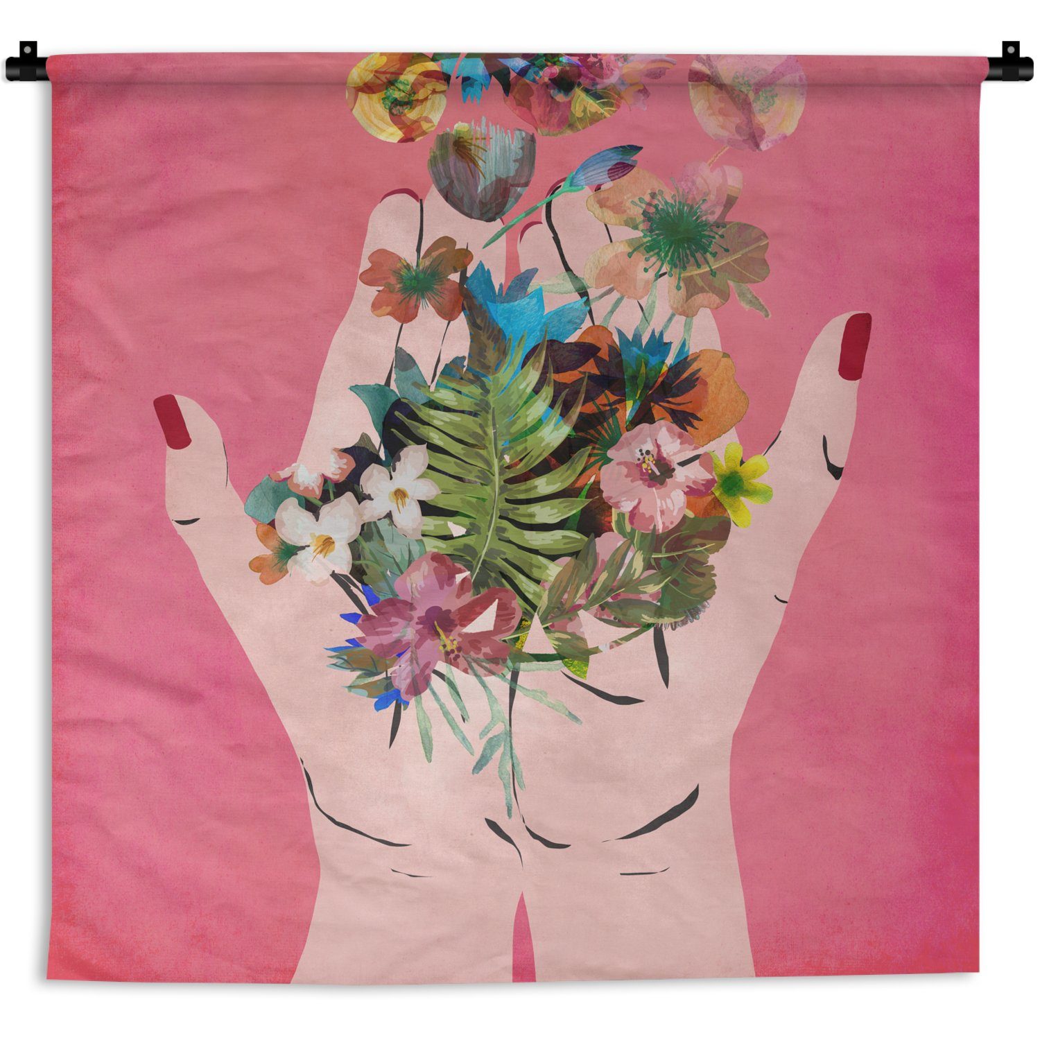 Rosa Blumen für Kleid, Abstrakt Wanddekoobjekt Kinderzimmer MuchoWow Schlafzimmer, Wandbehang, Kunst, - - Wohnzimmer, - Wanddeko