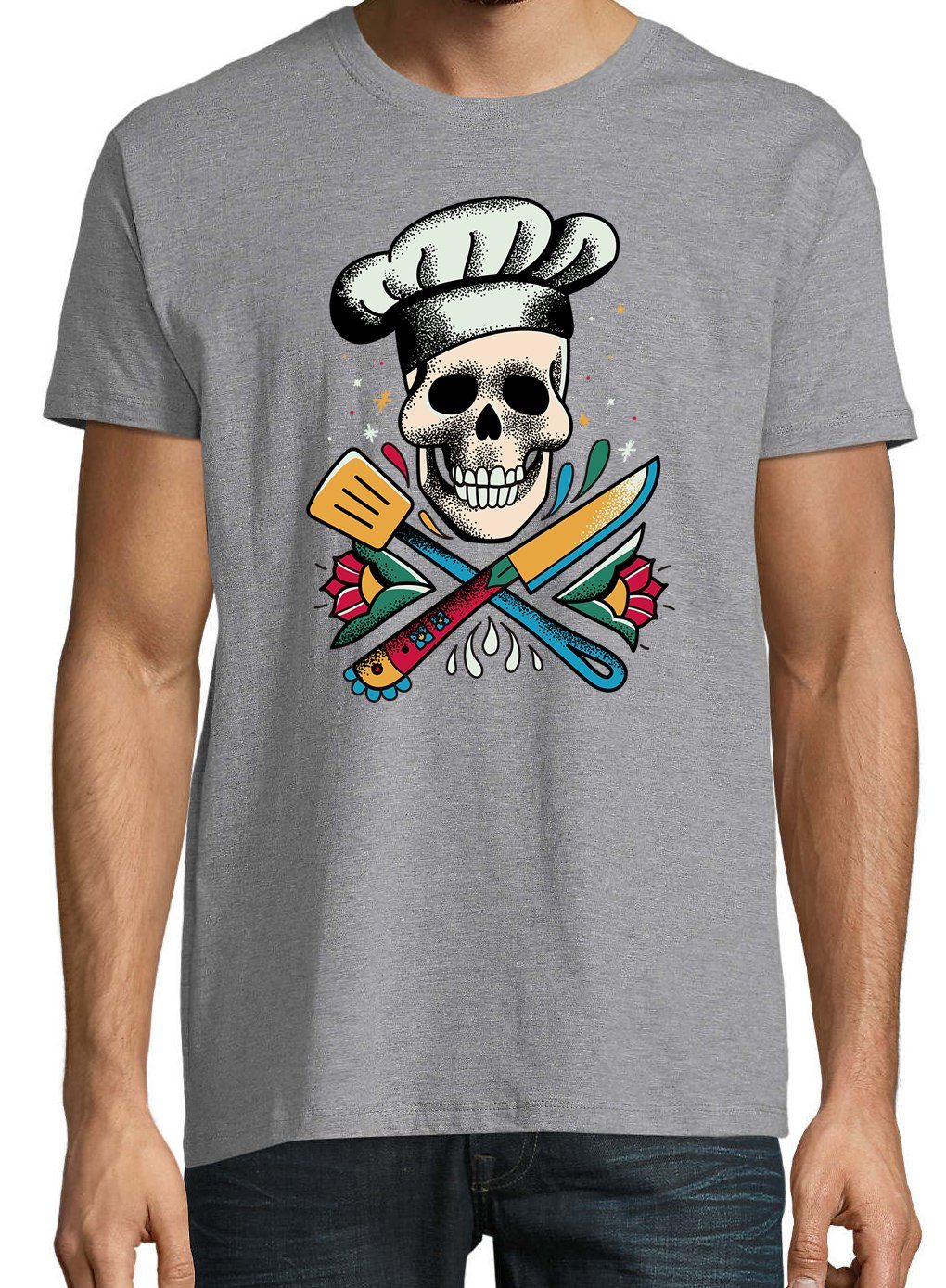 Shirt T-Shirt mit trendigem Kochen Designz Youth Grau Schädel Herren Frontprint