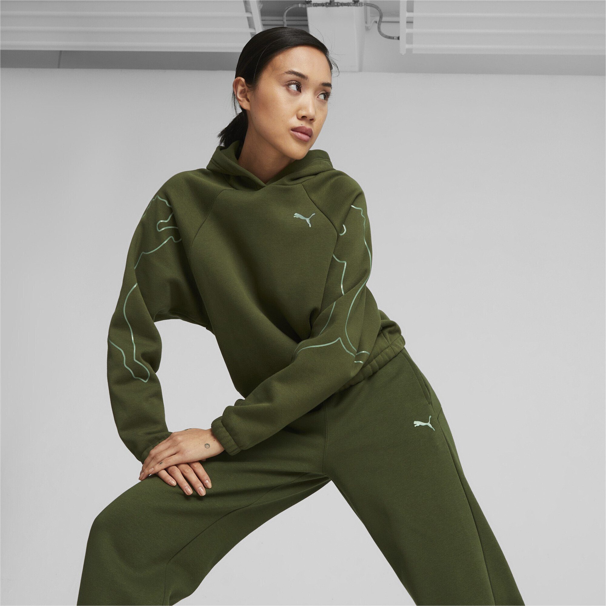 Green Hoodie PUMA Myrtle MOTION Sweatshirt Damen PUMA Cat