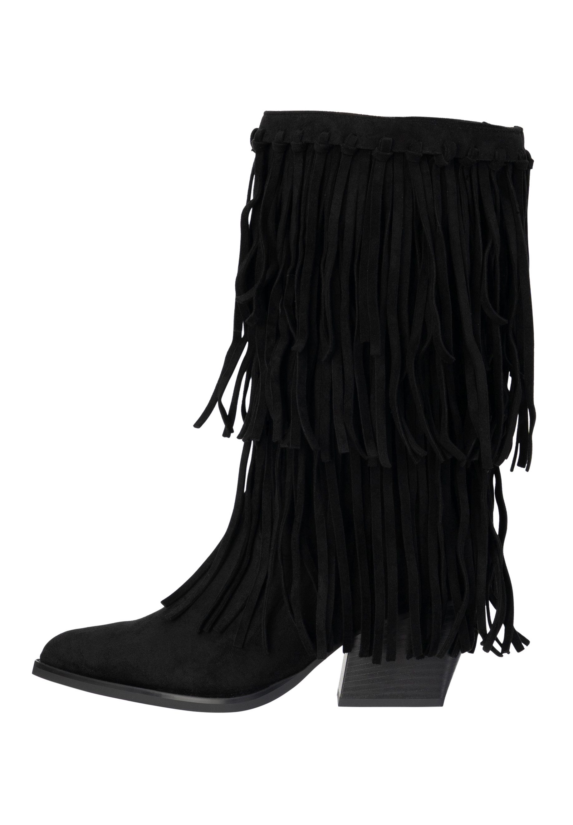 Day Vine Damen Fransen Boots in Wildlederoptik mit Blockabsatz Cowboystiefel