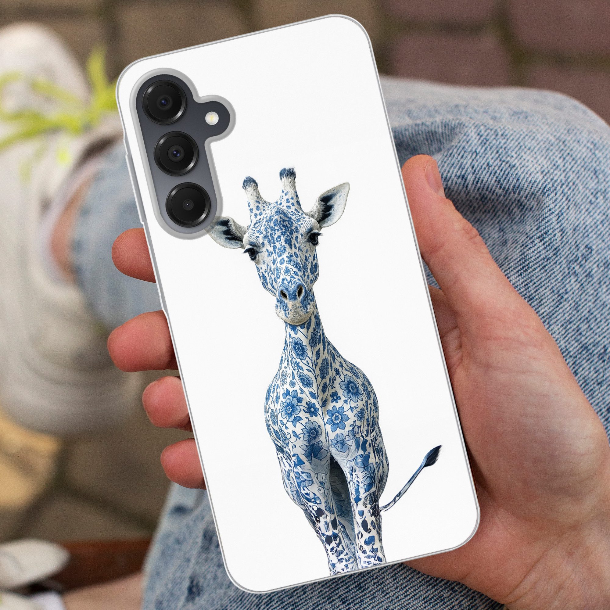 MuchoWow Handyhülle für Samsung Galaxy A16 5G Giraffe - Delfter Blau - Tiere - Minimalisti, Phone Case, Silikon, Schutzhülle Dünn