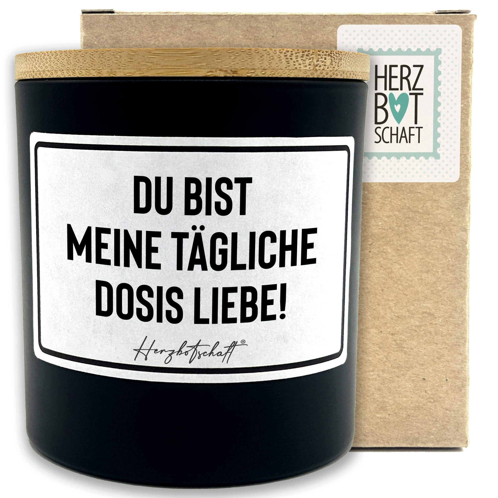 Herzbotschaft Duftkerze, (Du bist meine tägliche Dosis Liebe!, originelles Geschenk, handgemachte nachhaltige Sojakerze im Glas)