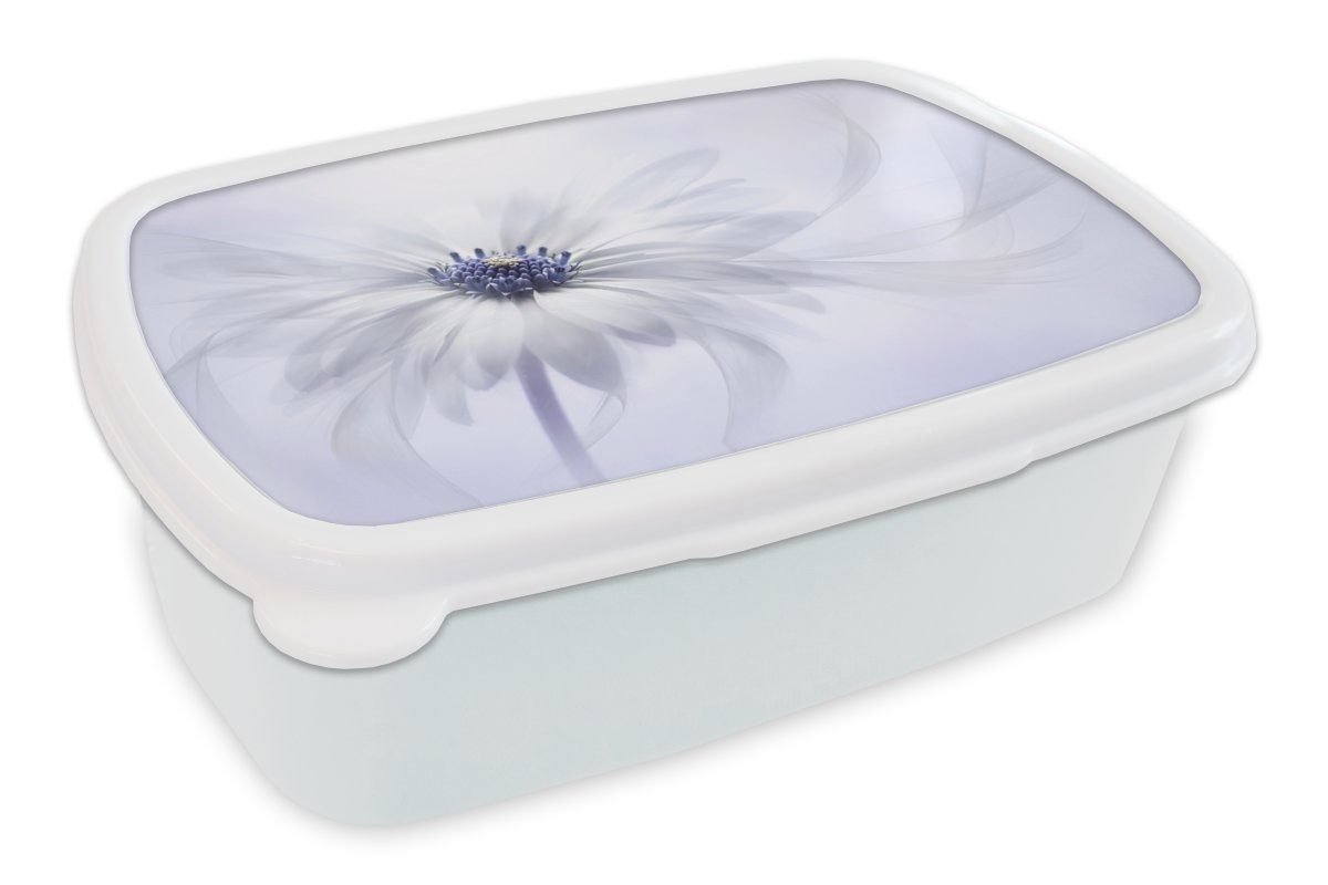 MuchoWow Lunchbox Blume - Abstrakt - Weiß, Kunststoff, (2-tlg), Brotbox für Kinder und Erwachsene, Brotdose, für Jungs und Mädchen