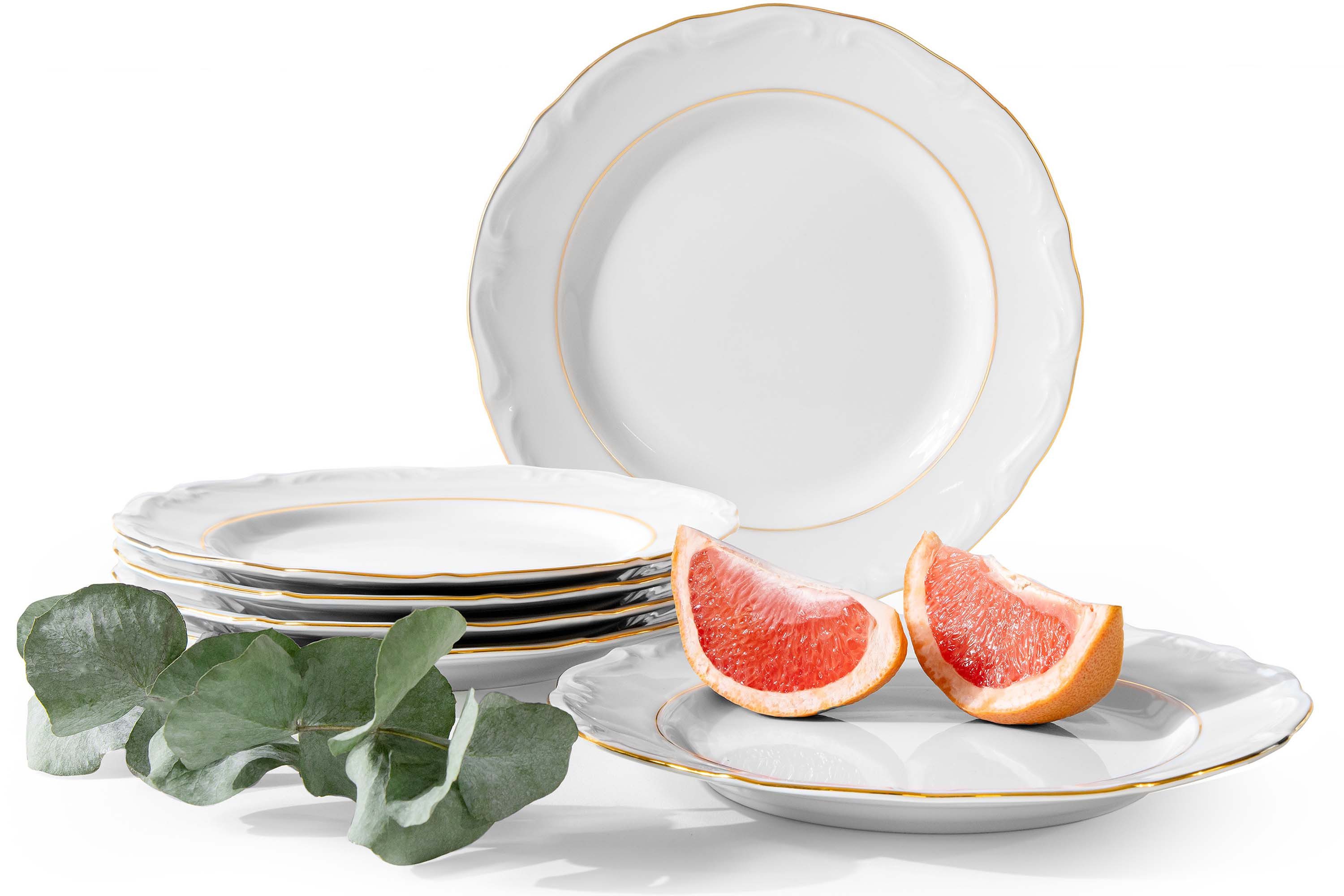KONSIMO® Тарелки-Set CHODZIEZ MARIA TERESA Geschirrset, Hochwertiges Premium-Porzellan (6-tlg), 6 Personen, Porzellan, 6x Тарелка обеденная, handgefertigt, Handdekoration in echtem Gold