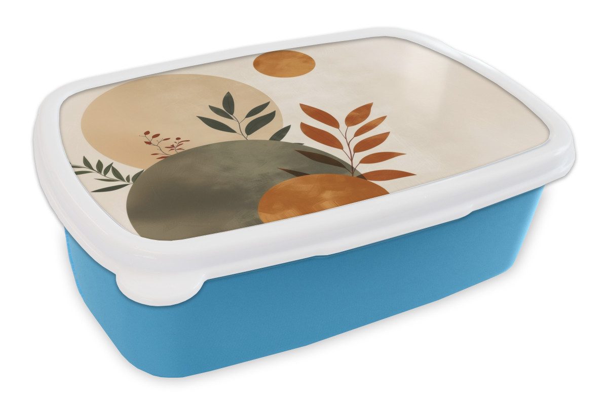 MuchoWow Lunchbox Formen - Rund - Blätter - Beige, Kunststoff, (2-tlg), Brotdose, Lunchbox, Brotbox für Kinder und Erwachsene