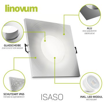 linovum LED Einbaustrahler ISASO Einbauleuchte IP65 Alu eckig mit LED Modul 4W neutralweiß, Leuchtmittel inklusive
