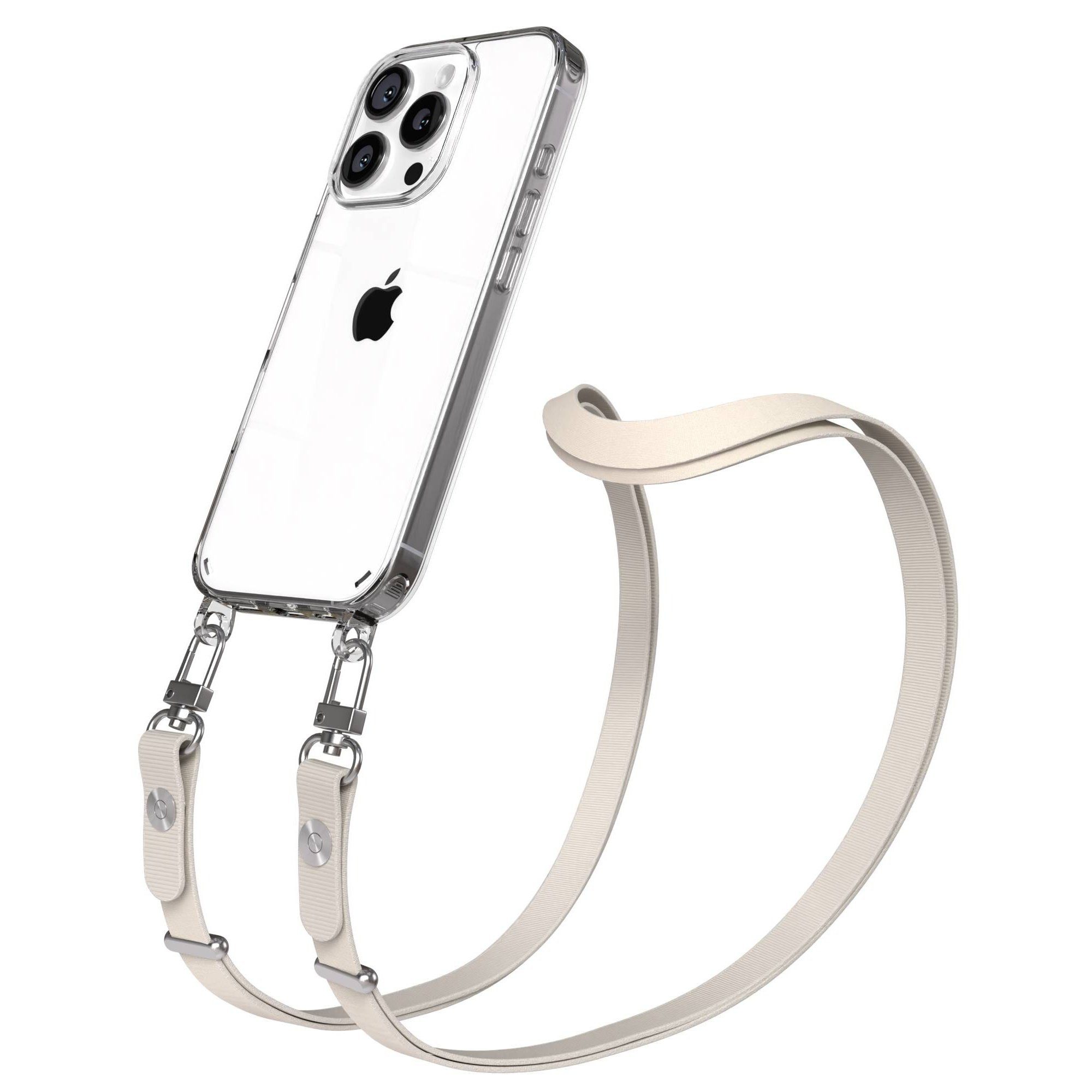 EAZY CASE Handykette für Apple iPhone 16 Pro Handyhülle mit Handyband magnetisch, Schlichte Handykette in Taupe mit Magnetverschluss
