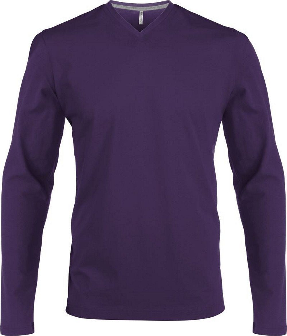 Kariban Rundhalsshirt Kariban K358 Herren V-Neck T-Shirt langarm enzymgewaschen purple