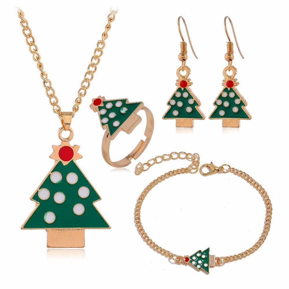 Invanter Schmuckset Mode Weihnachtsbaum Ältere Elch Halskette Ohrringe Armband Set von 4