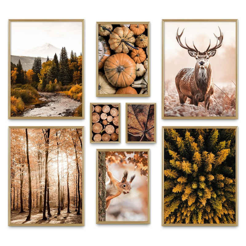 ARTFAVES Bilder-Collage AUTUMN FOREST, (moderne Wandbilder, 8 St), Bilderwand, Poster Set, Herbst, Wald