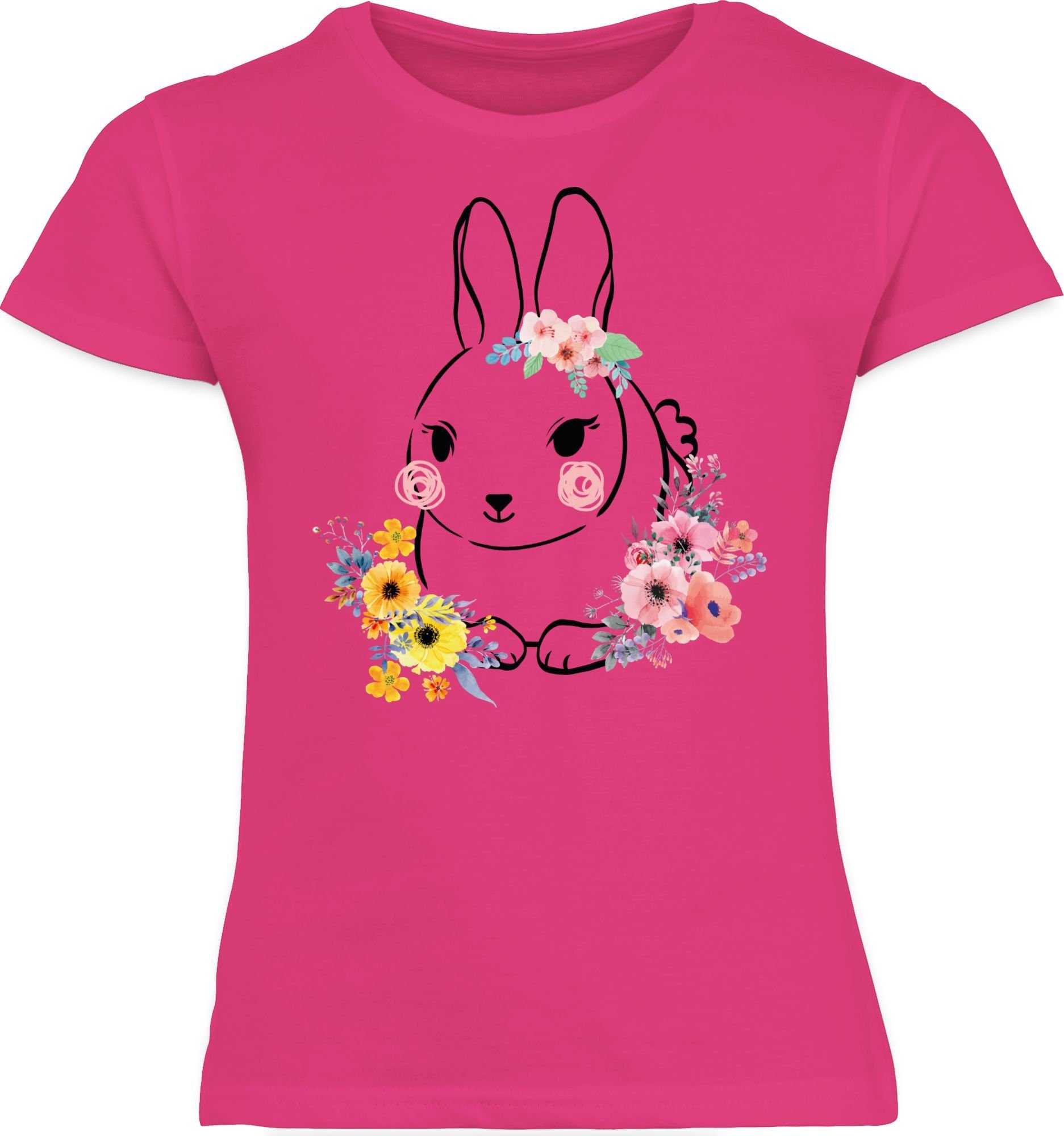 1 Hase Blumen T-Shirt - Shirtracer Ostern Geschenk Fuchsia