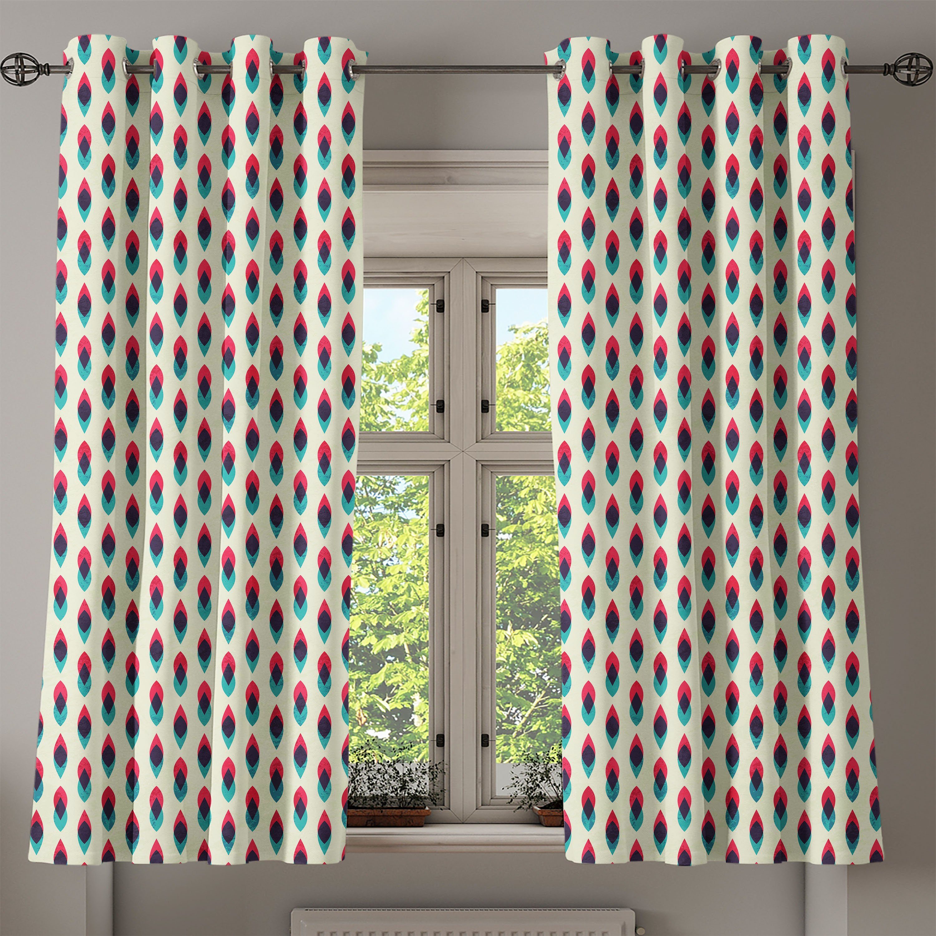 Dekorative 2-Panel-Fenstervorhänge Curve Abakuhaus, Geometrische Jahrgang für Muster Gardine Wohnzimmer, Schlafzimmer